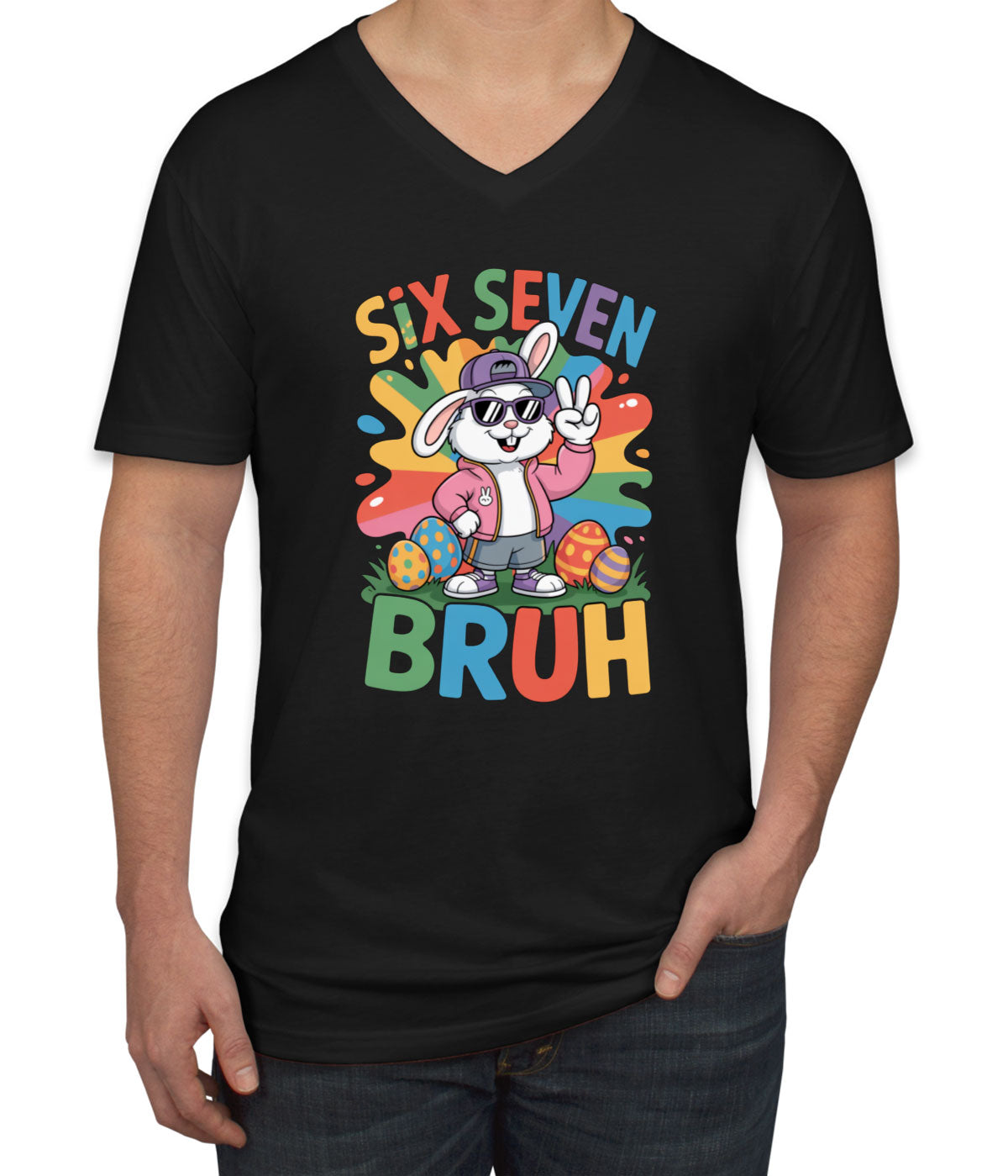 Six Seven Sixty Seven Bruh Bunny Easter Men's V Neck T-shirt