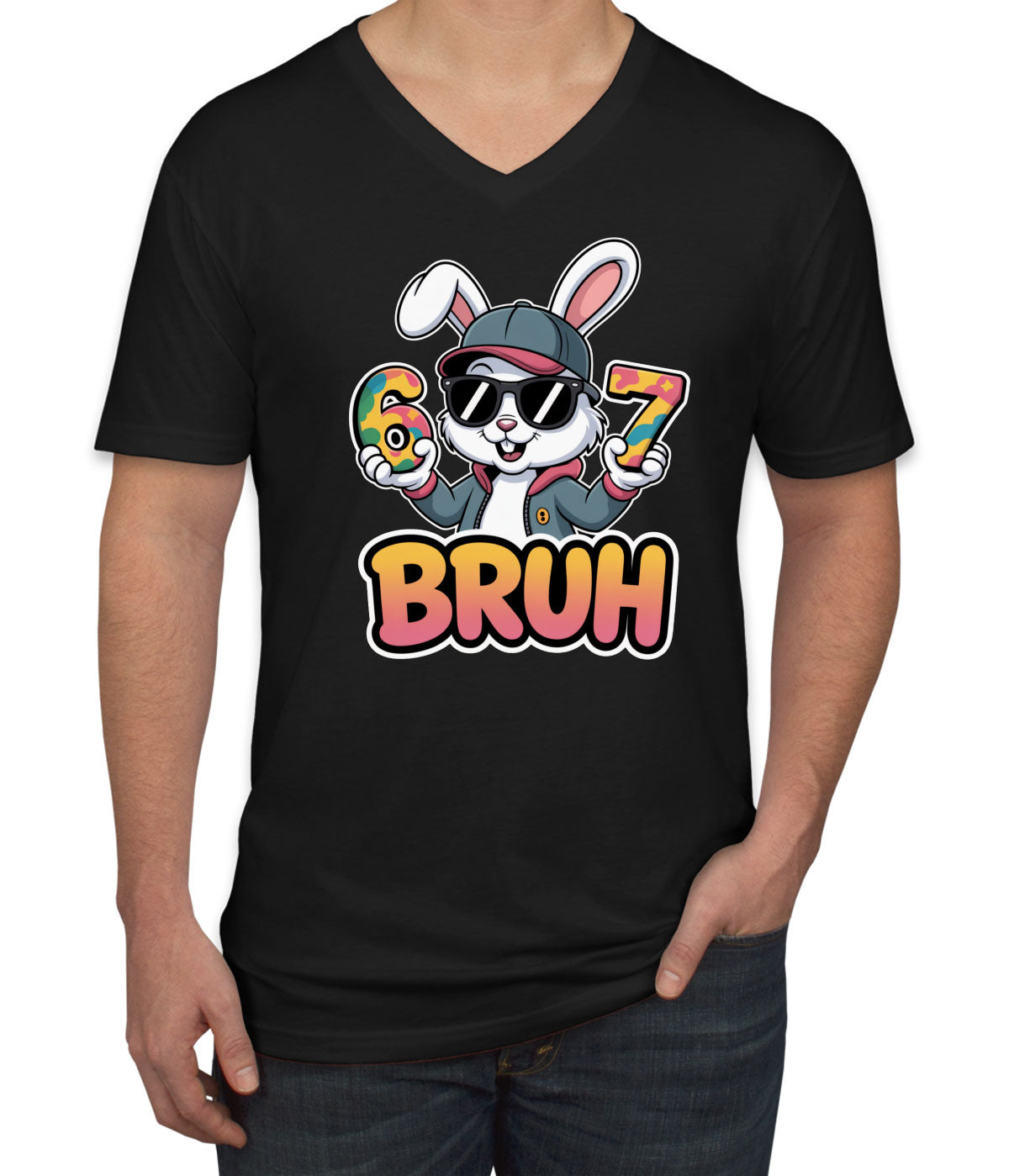 Six Seven Sixty Seven Bruh Bunny Easter Men's V Neck T-shirt
