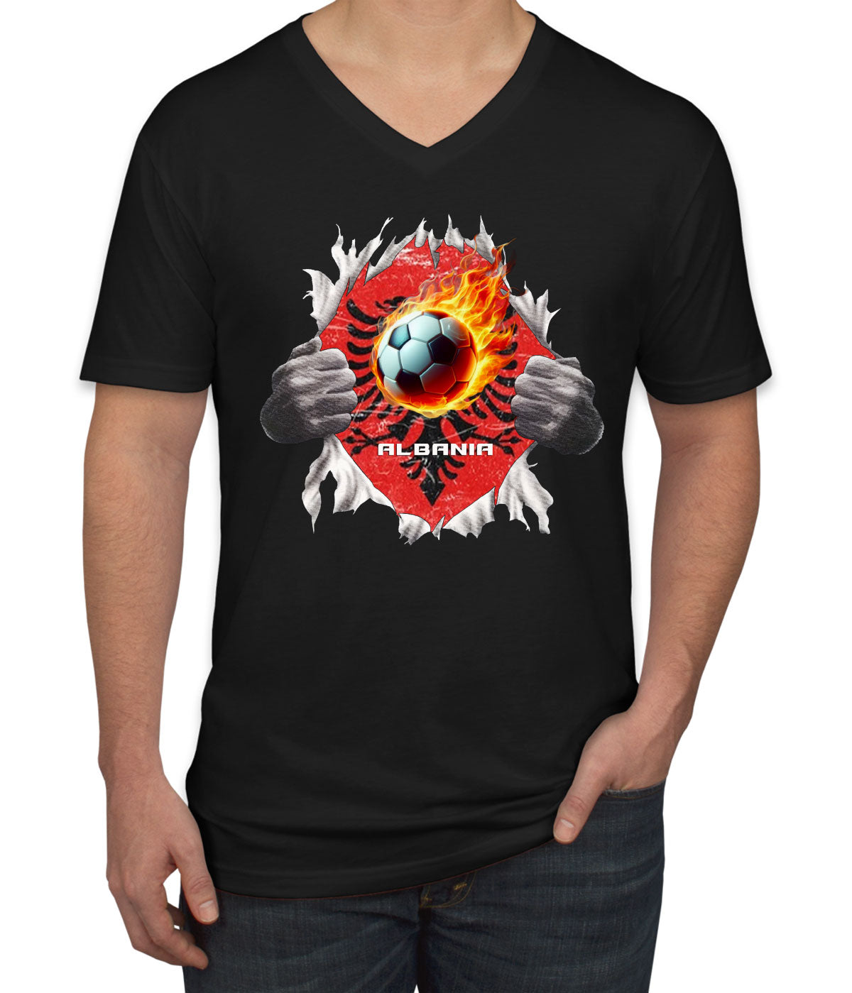 Albania Euro Cup Soccer Football Men's V Neck T-shirt