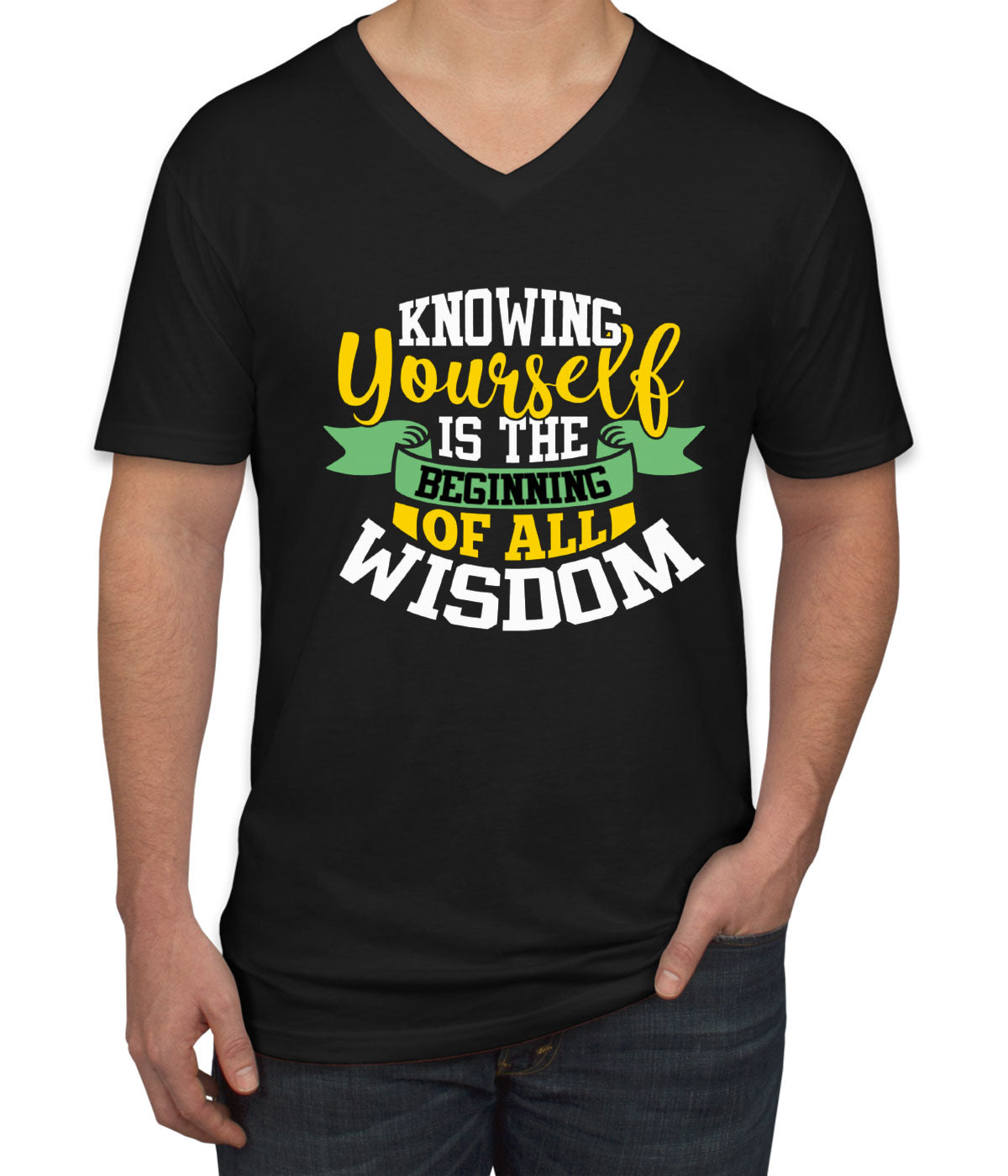 Knowing Yourself Is The Beginning Of All Wisdom Aristotle Men's V Neck T-shirt