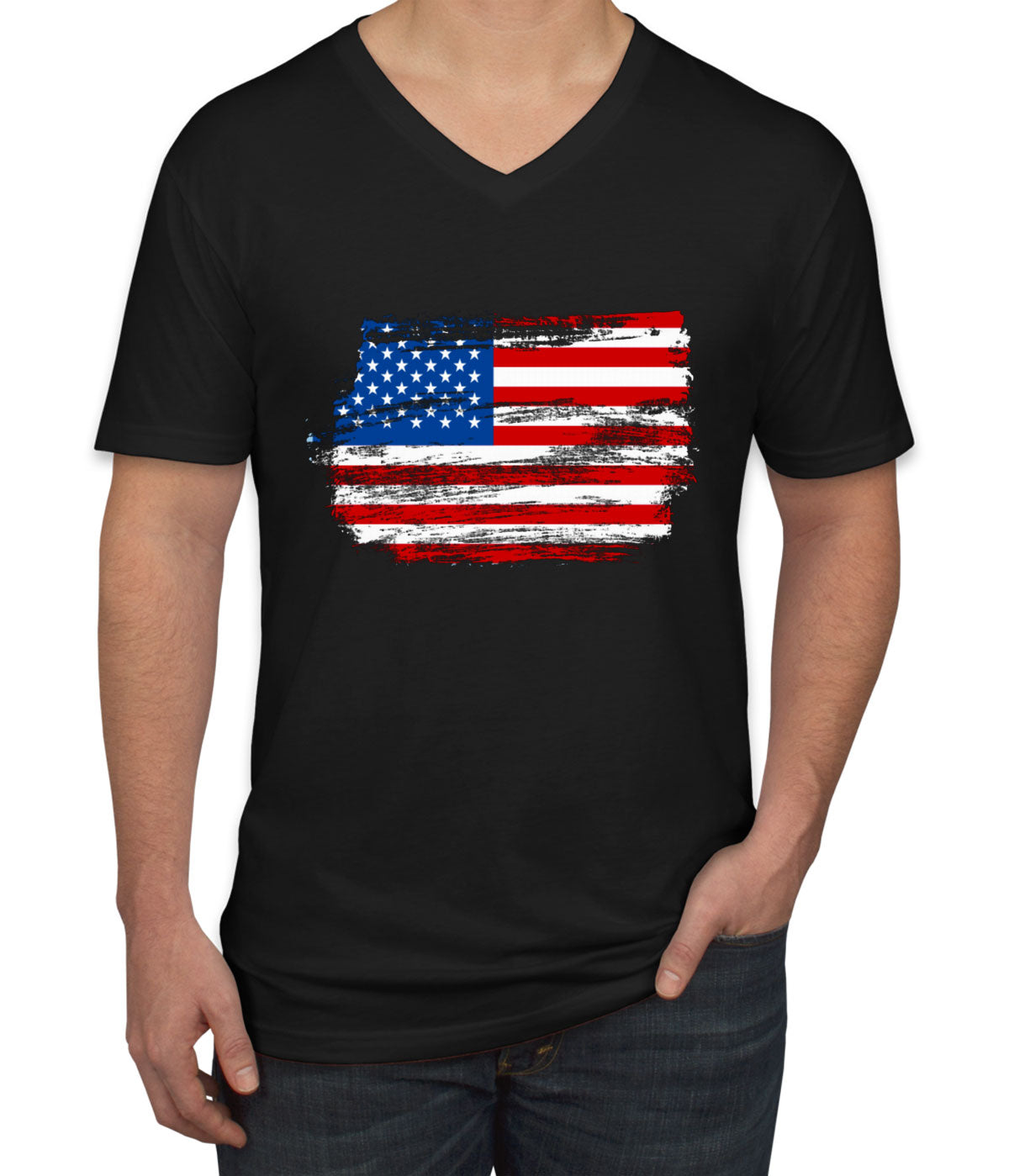 Distressed USA American Flag Men's V Neck T-shirt