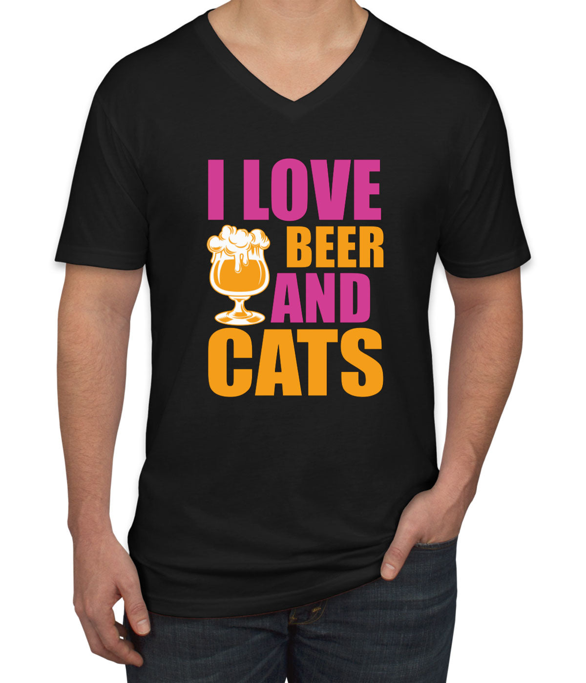 I Love Beer And Cats Men's V Neck T-shirt