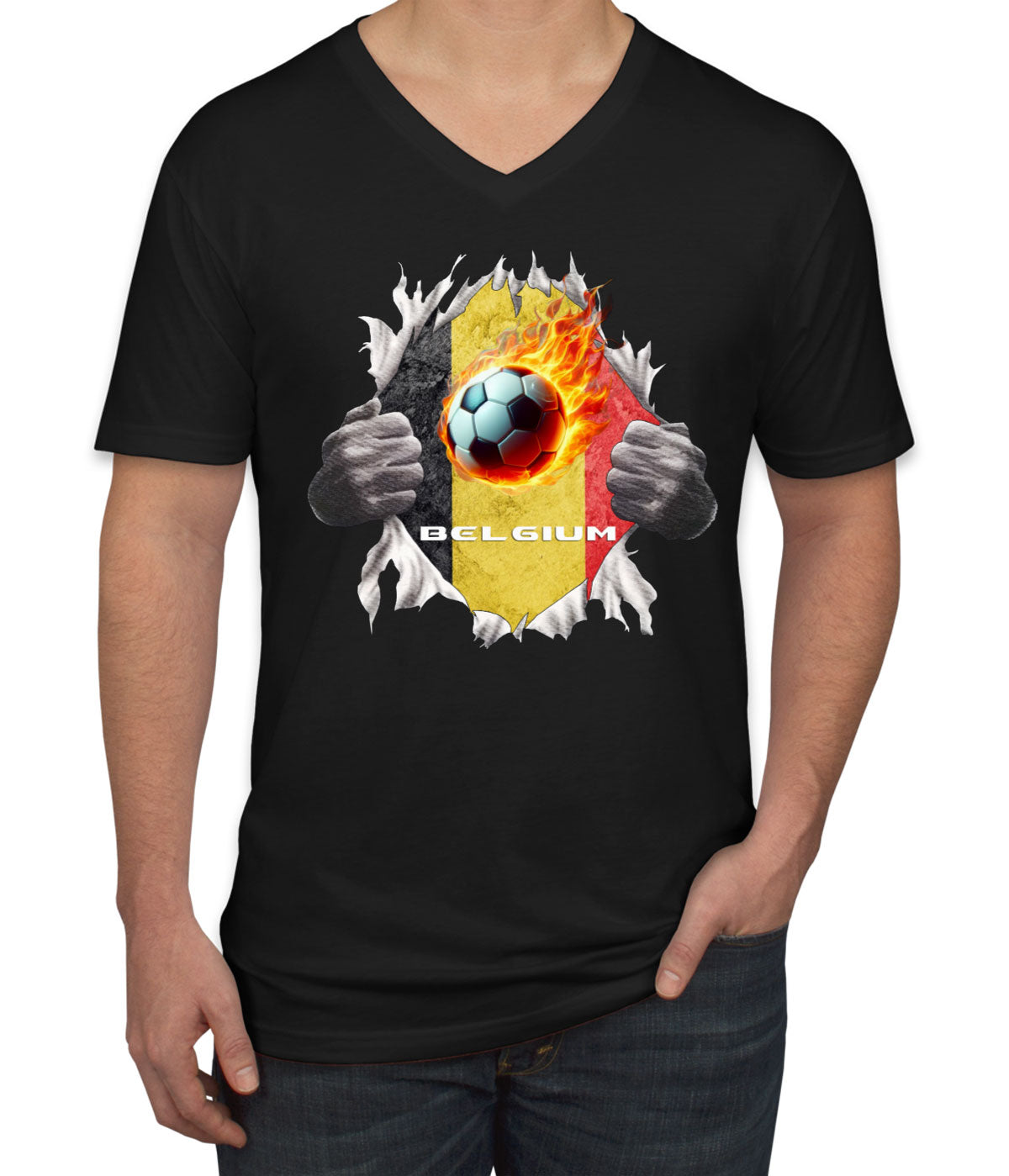 Belgium Euro Cup Soccer Football Men's V Neck T-shirt