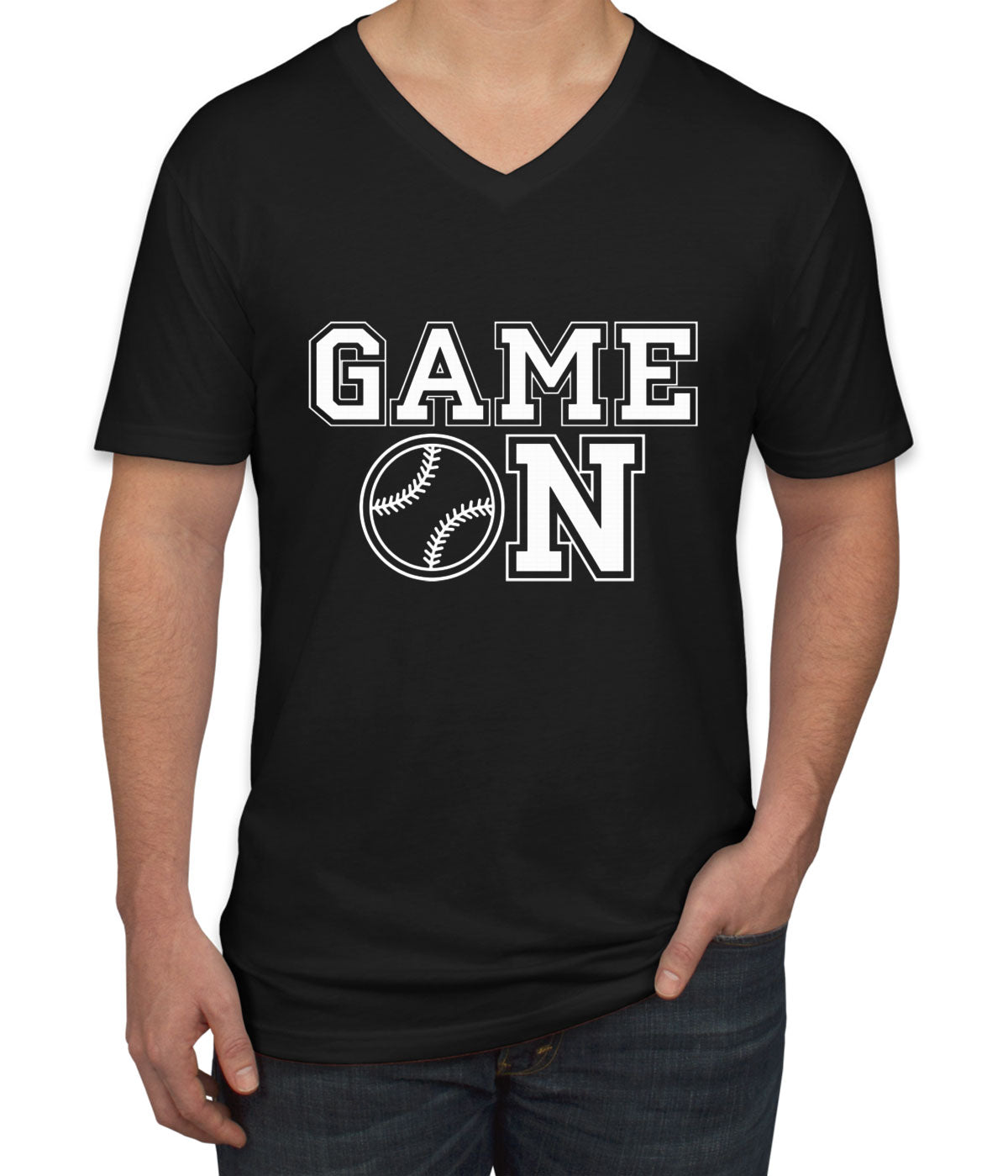 Baseball Game On Men's V Neck T-shirt