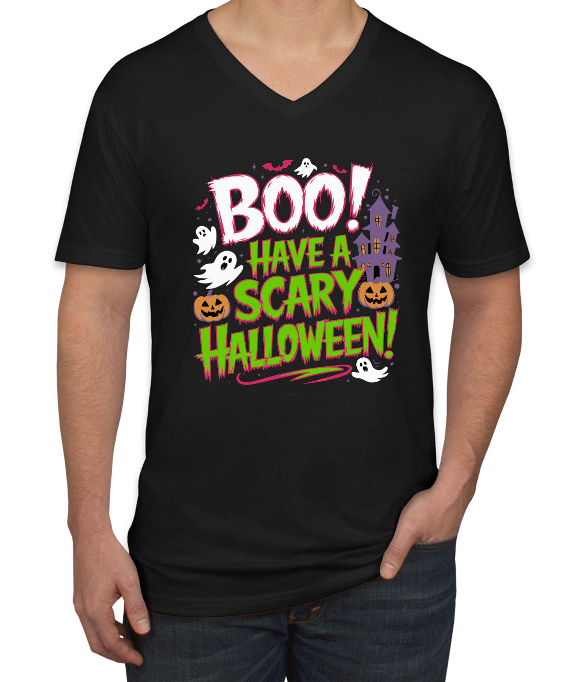 Boo Have A Scary Halloween Men's V Neck T-shirt