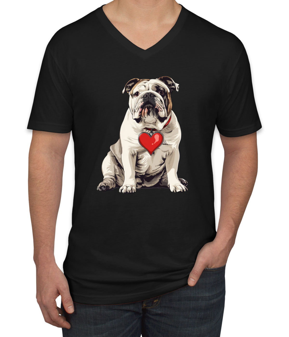 Bulldog With Heart Men's V Neck T-shirt