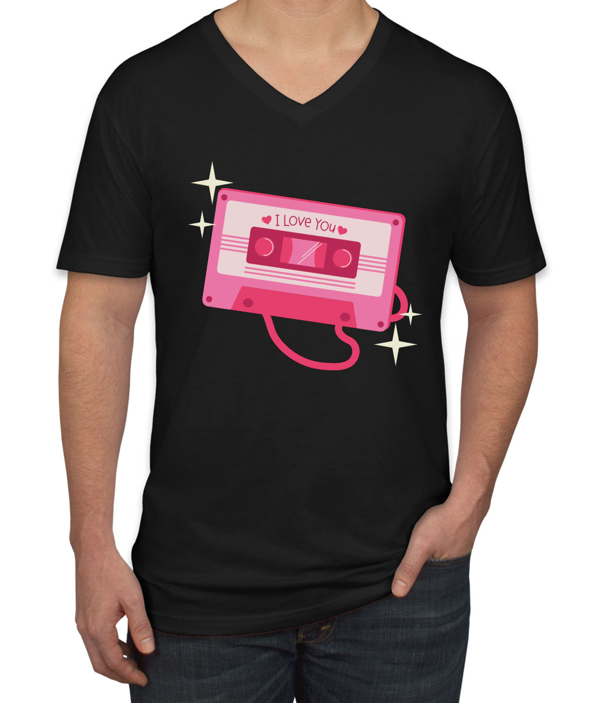 Casette Tape I Love You Valentine's Day Men's V Neck T-shirt