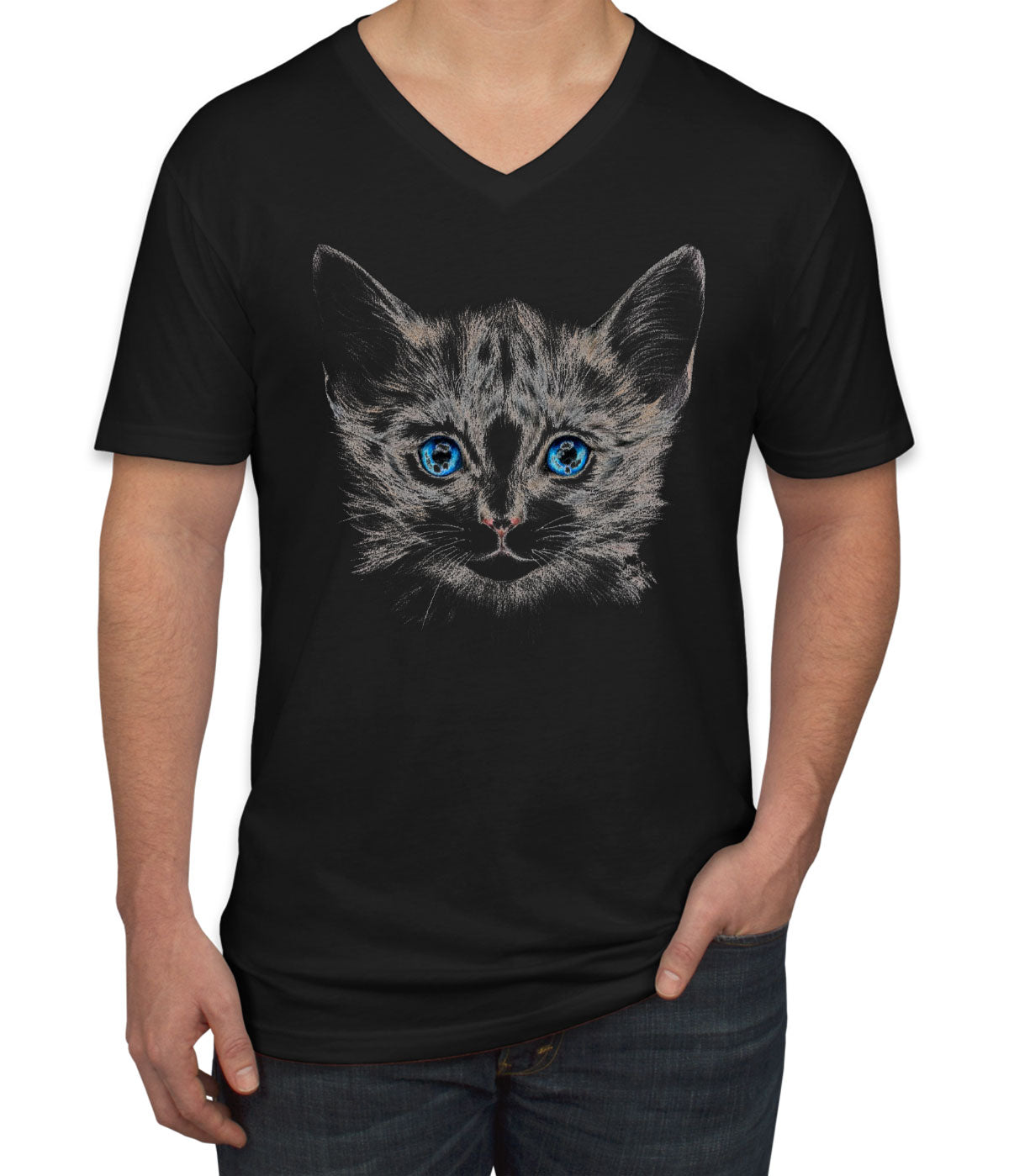 Cute Cat Face  Men's V Neck T-shirt