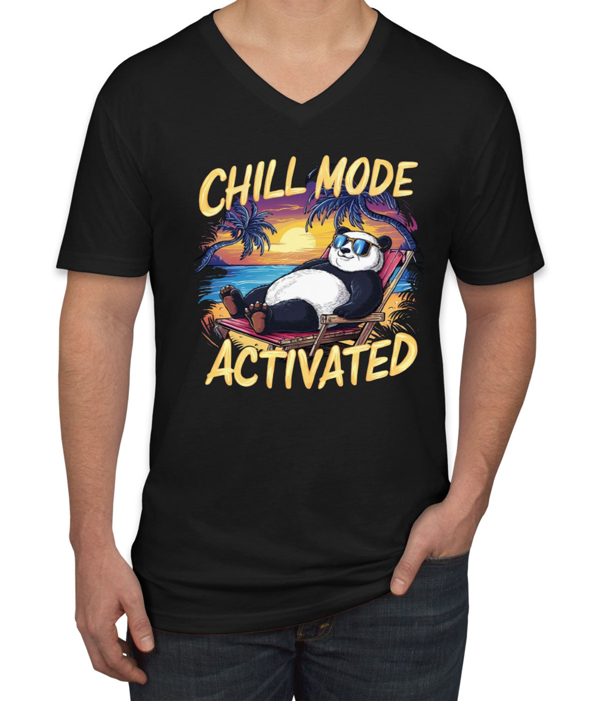 Chill Mode Activated Panda Men's V Neck T-shirt