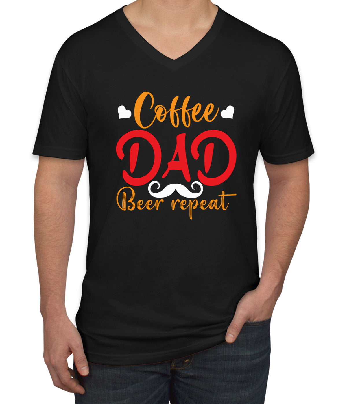 Coffee Dad Beer Repeat Father's Day Men's V Neck T-shirt