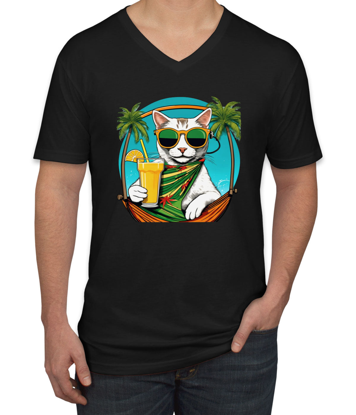 Cool Cat With Sunglasses Men's V Neck T-shirt