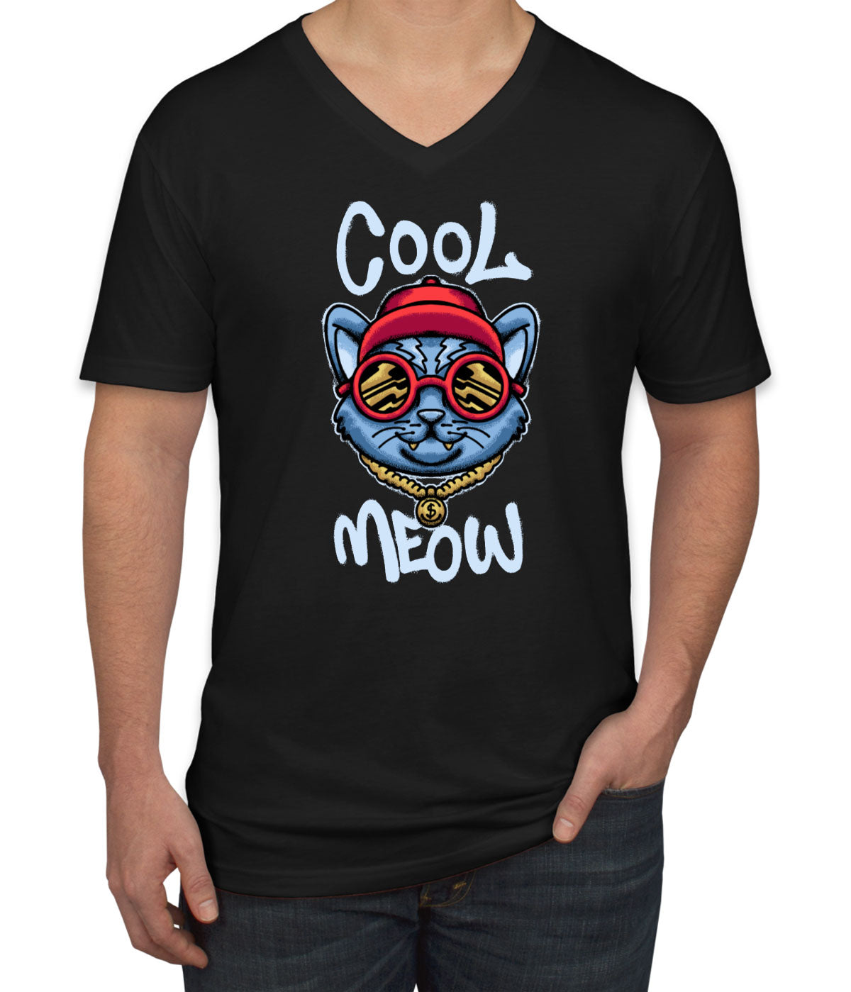 Cool Meow Cat Men's V Neck T-shirt
