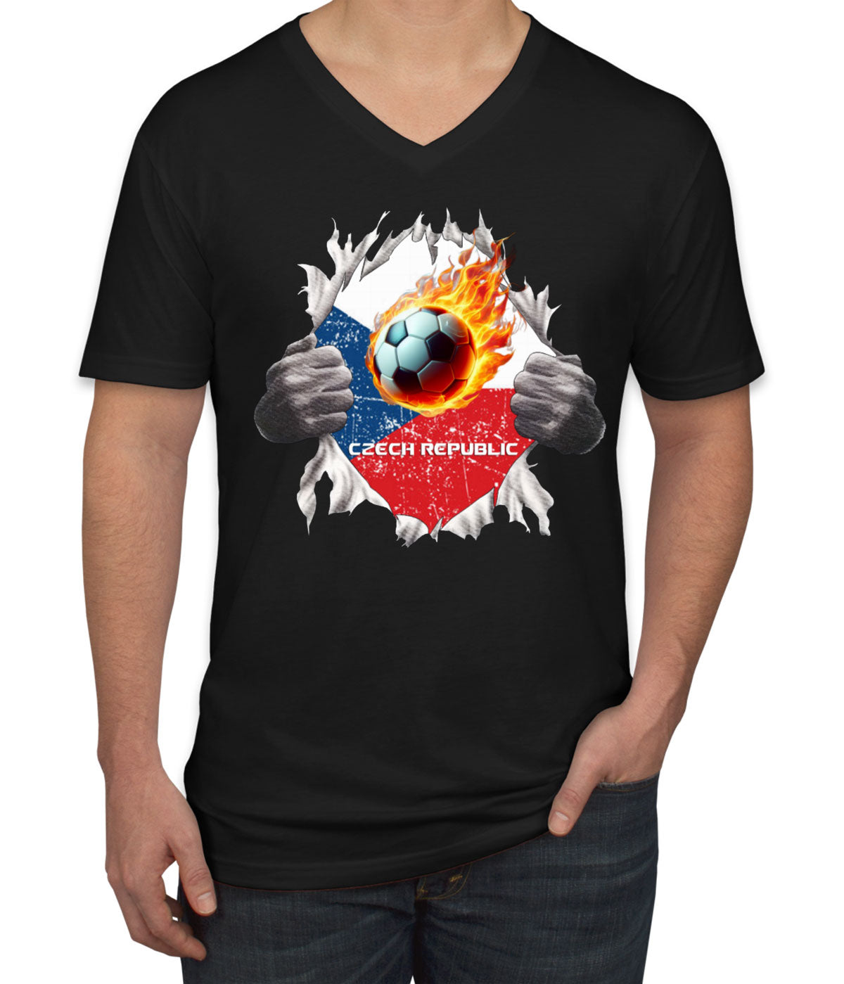 Czech Republic Euro Cup Soccer Football Men's V Neck T-shirt