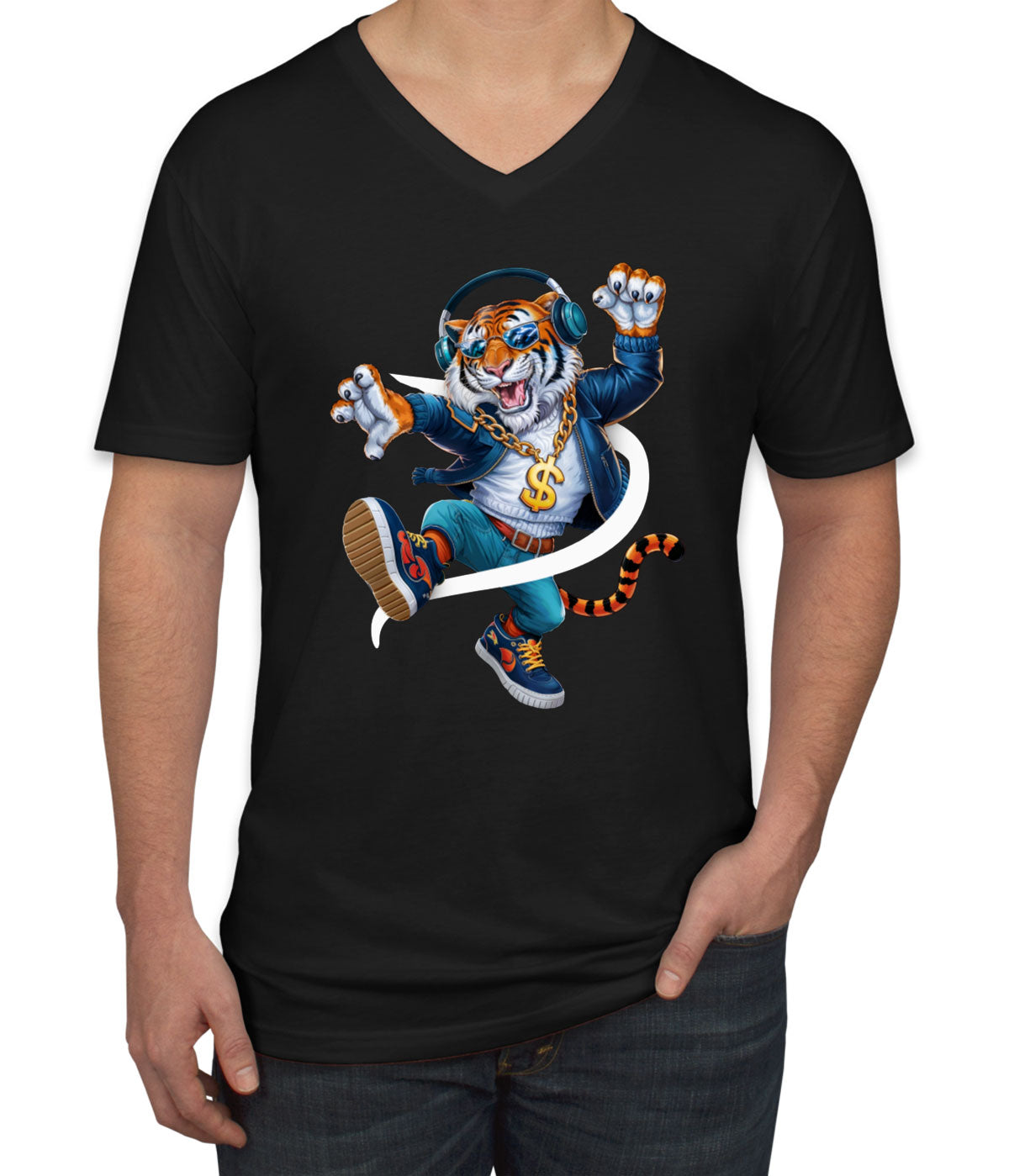 Dancing Tiger Men's V Neck T-shirt