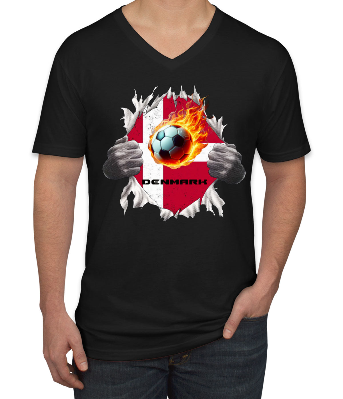 Denmark Euro Cup Soccer Football Men's V Neck T-shirt