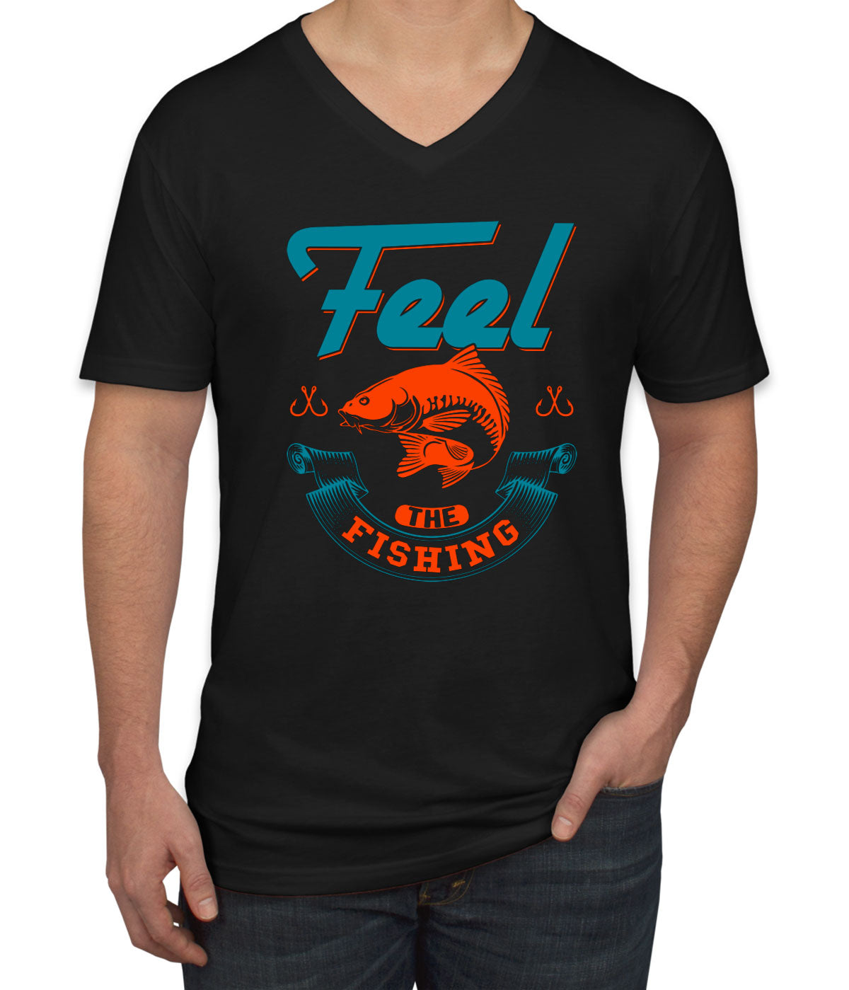 Feel The Fishing Men's V Neck T-shirt