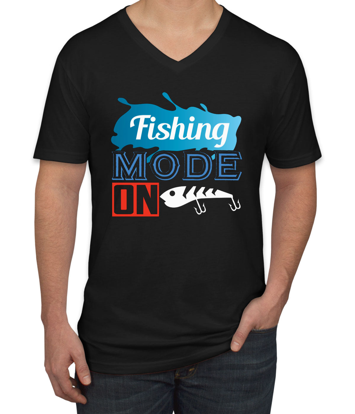 Fishing Mode On Men's V Neck T-shirt