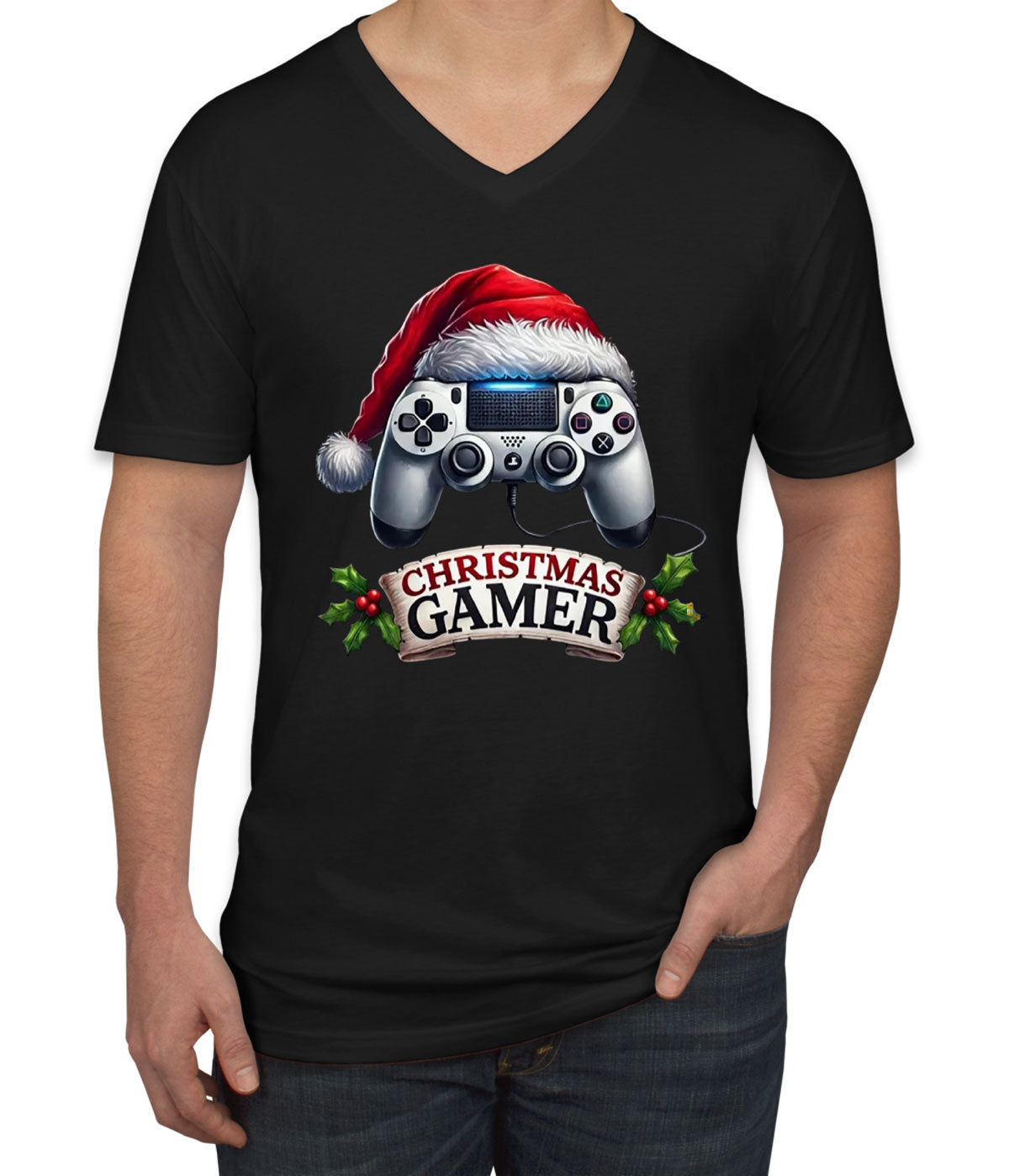 Christmas Gamer Men's V Neck T-shirt