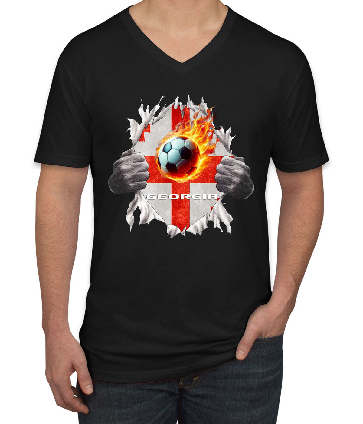 Georgia Euro Cup Soccer Football Men's V Neck T-shirt