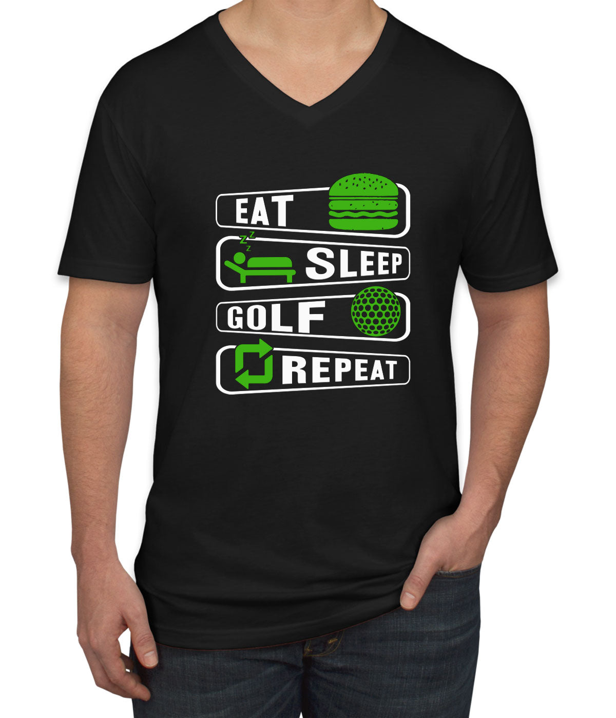 Eat Sleep Golf Repeat Men's V Neck T-shirt