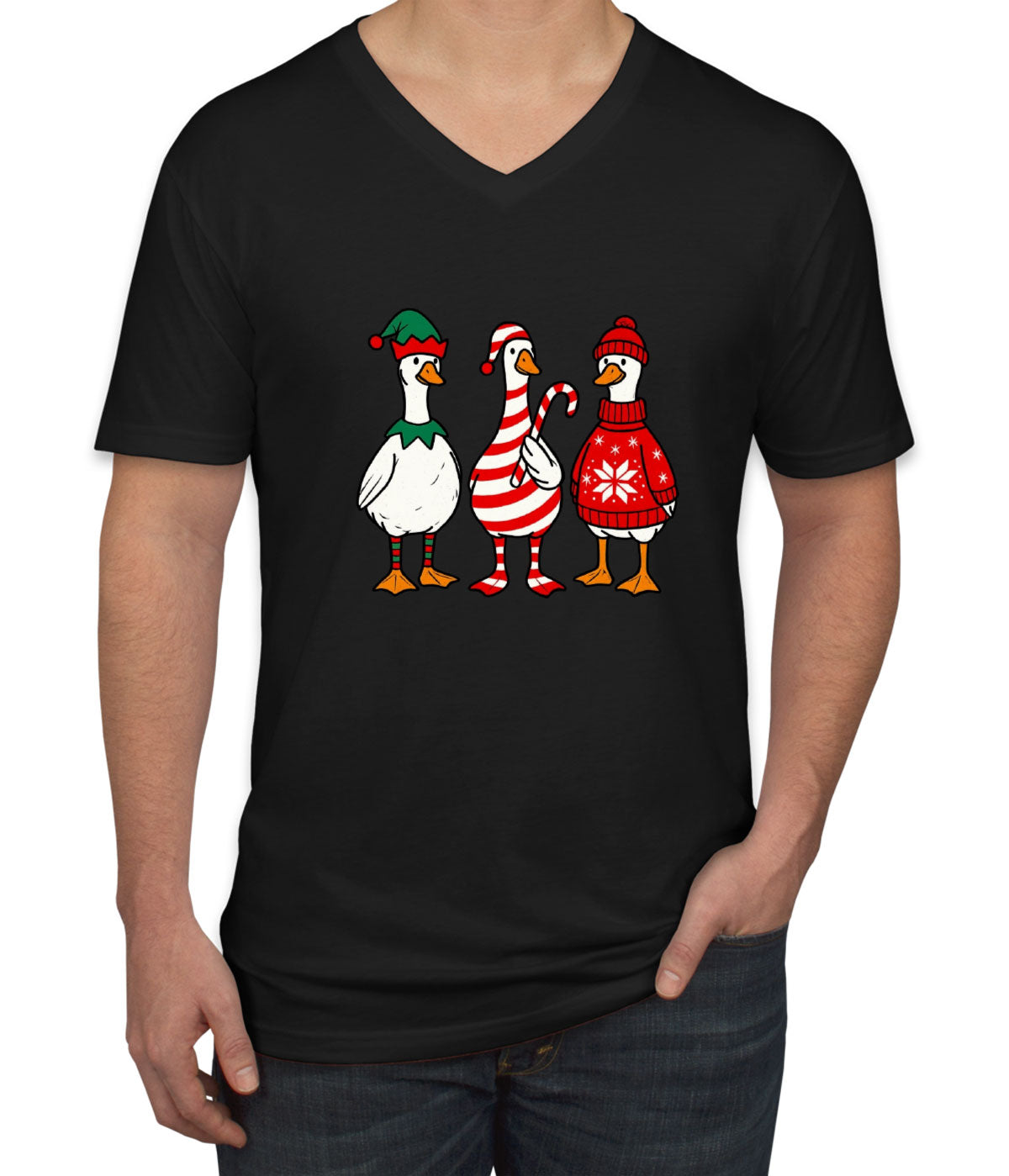Funny Christmas Gooses Men's V Neck T-shirt