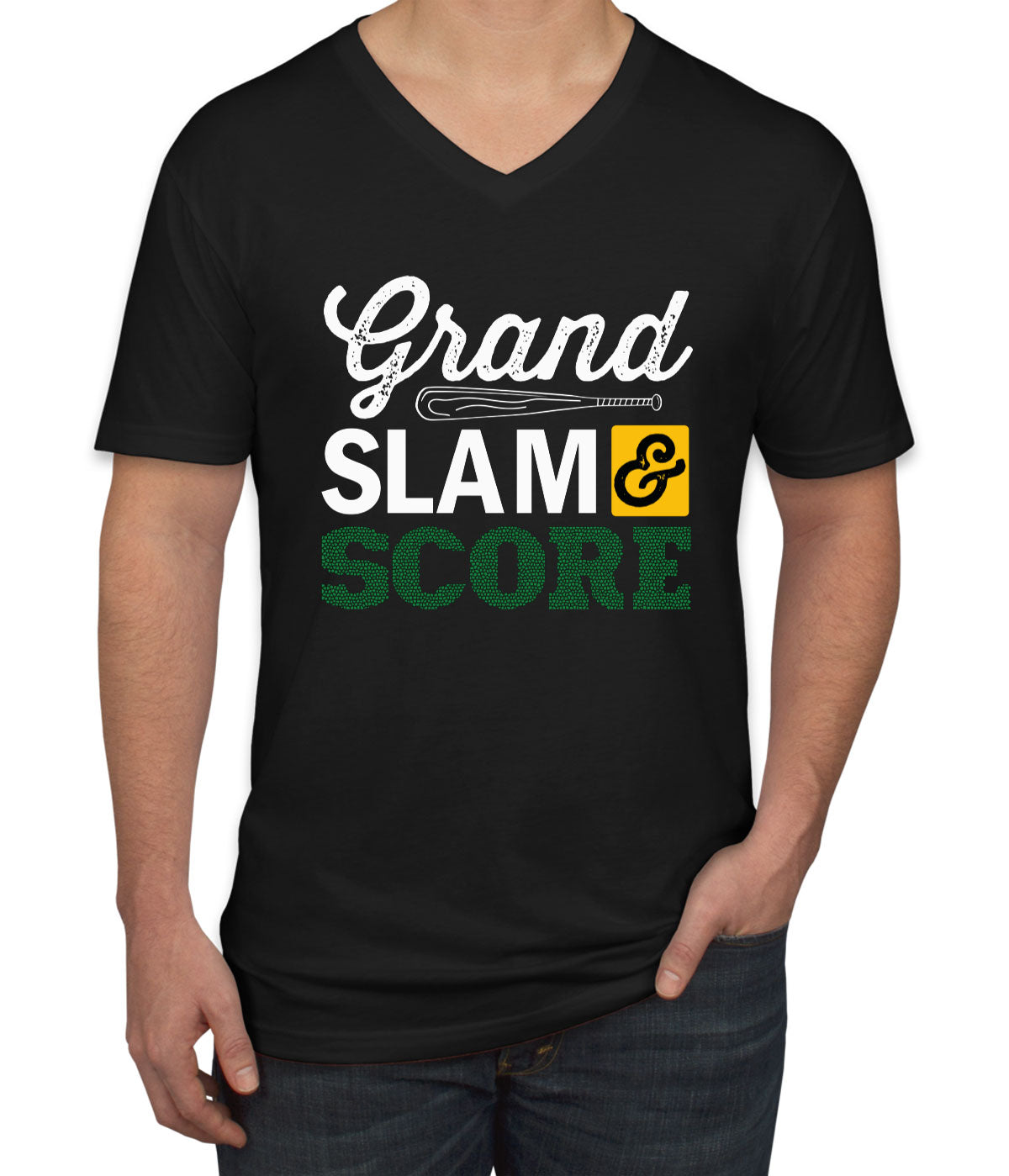 Grand Slam And Score Baseball Bat Men's V Neck T-shirt