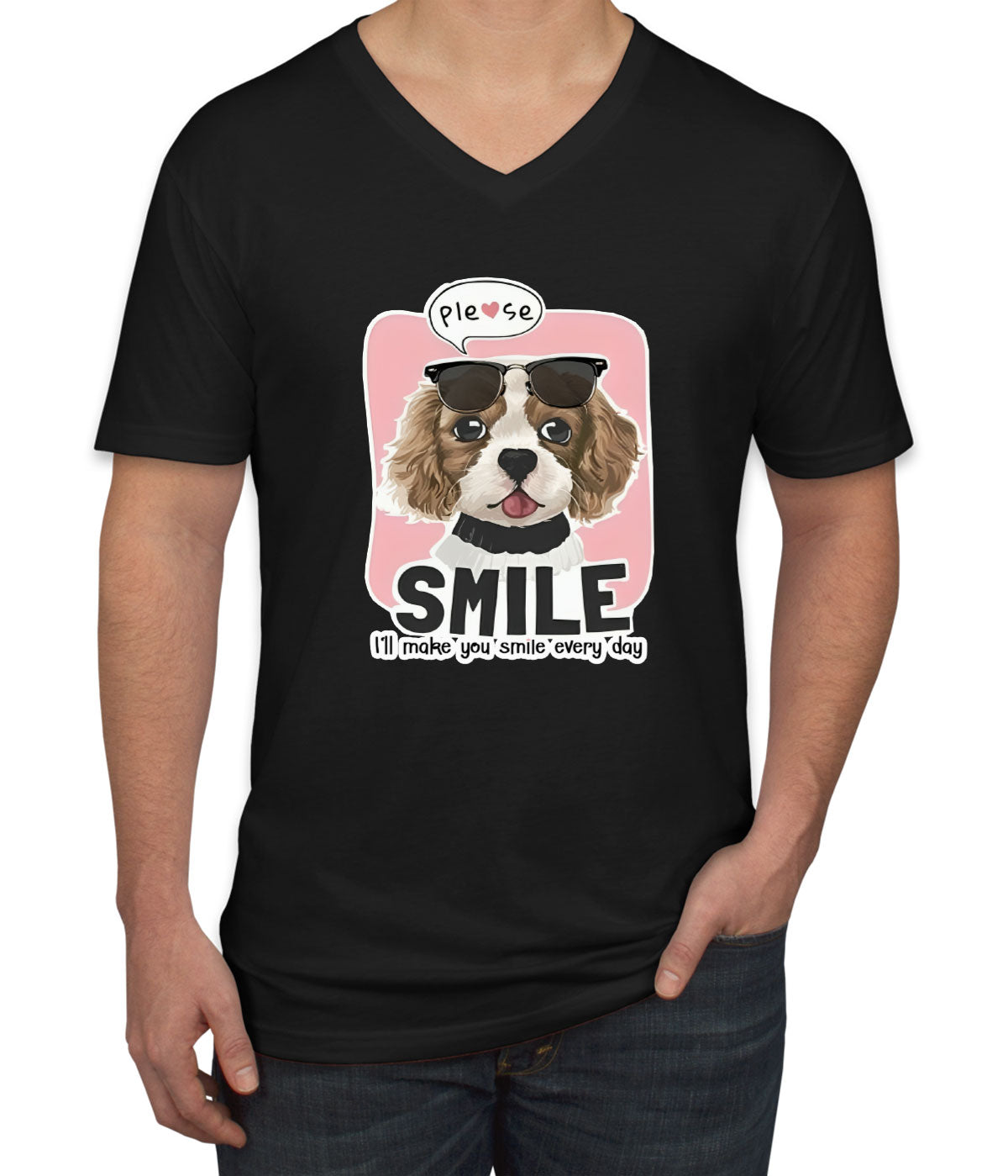 Please Smile Happy Dog Men's V Neck T-shirt