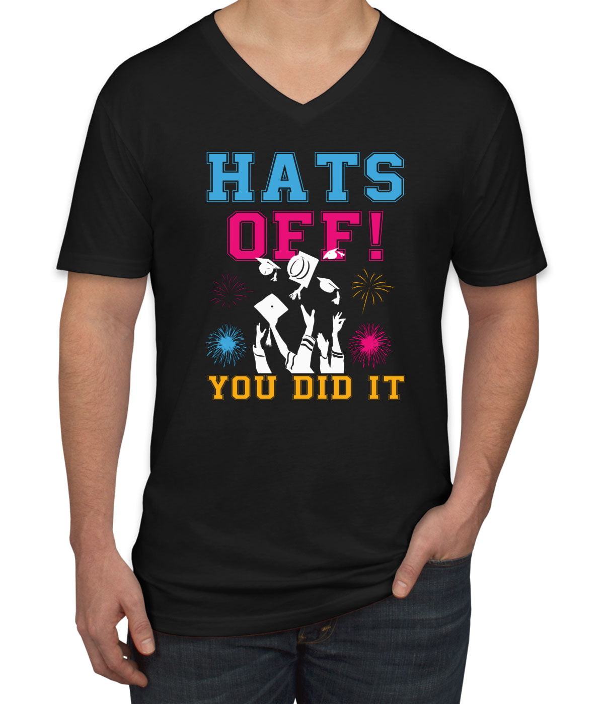 Hats Off You Did It Graduation Men's V Neck T-shirt