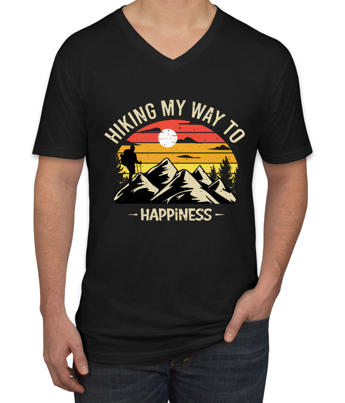 Hiking My Way To Happiness Men's V Neck T-shirt