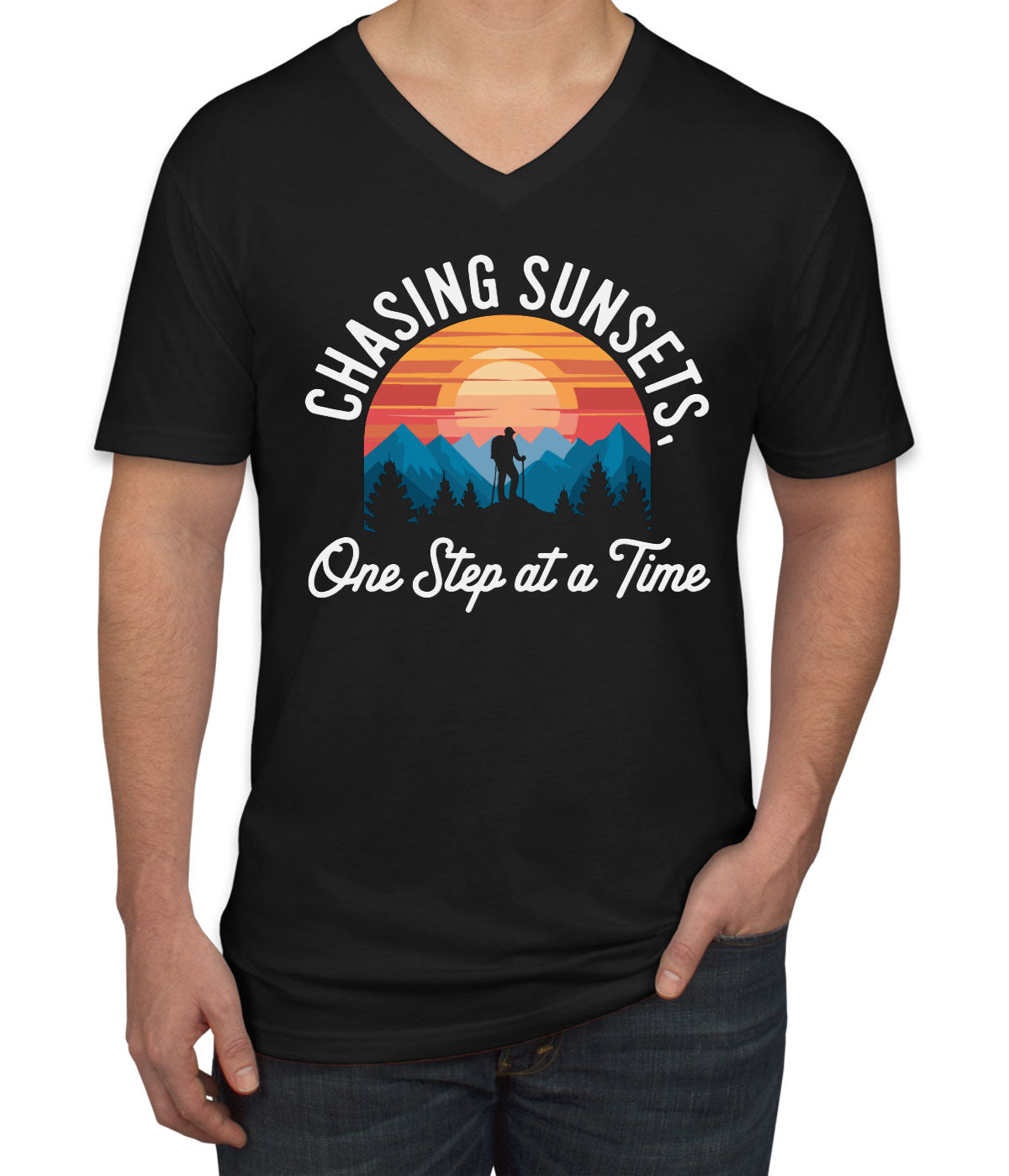 Chasing Sunsets, One Step At A Time Men's V Neck T-shirt