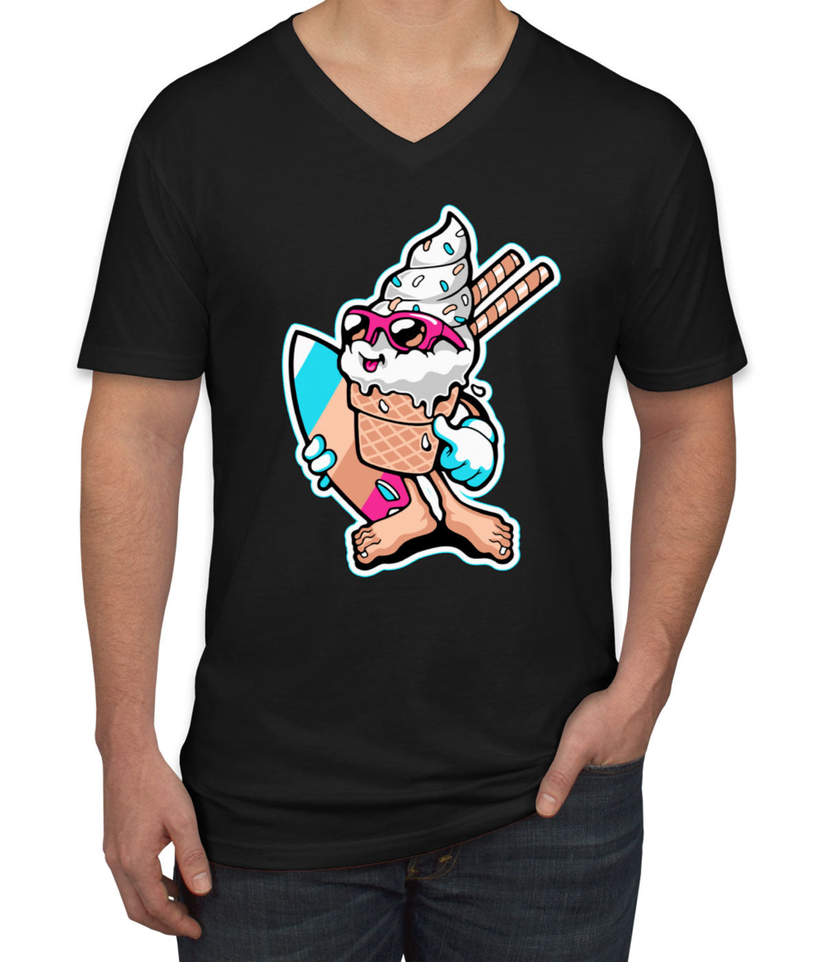 Ice Cream Surfer Men's V Neck T-shirt