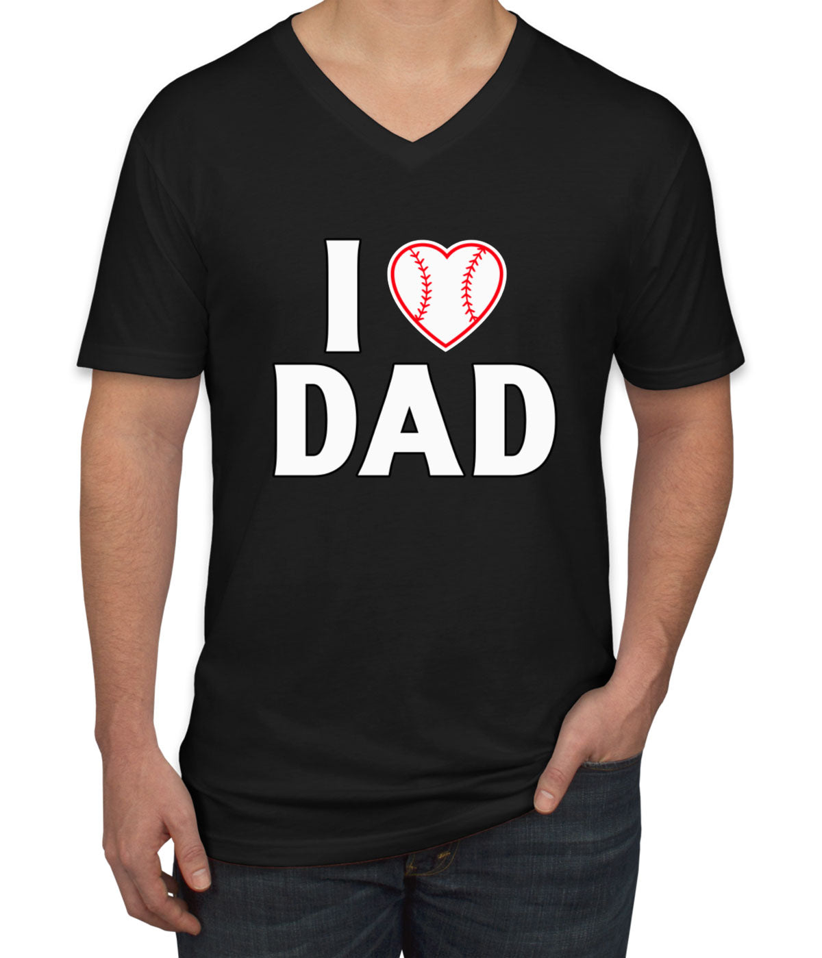 I Love Dad Baseball Heart Men's V Neck T-shirt