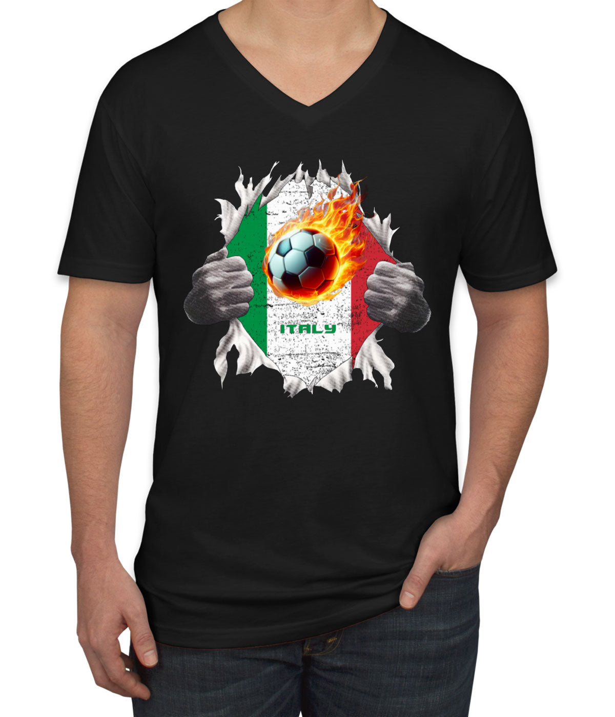 Italy Euro Cup Soccer Football Men's V Neck T-shirt