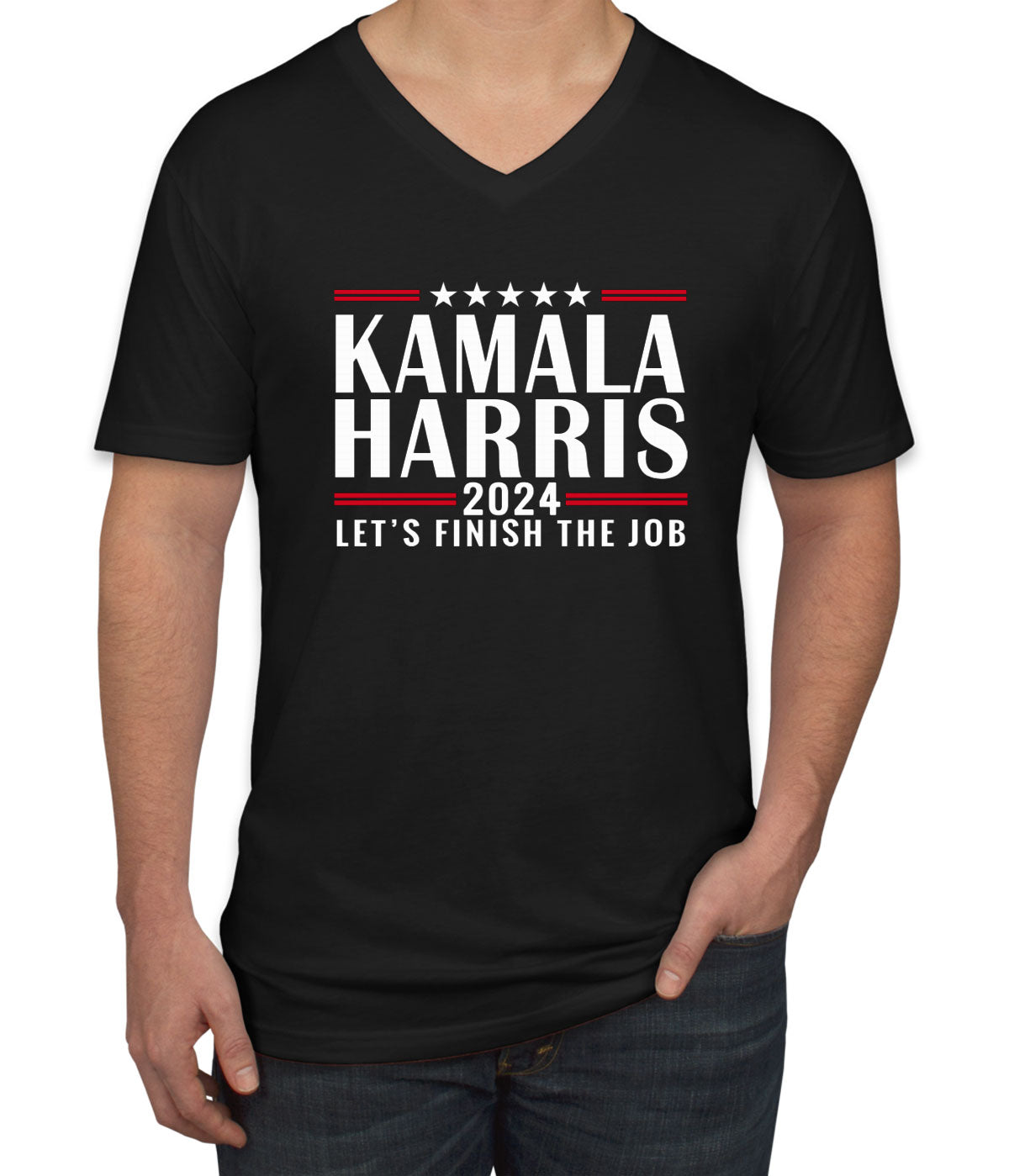 Kamala Harris Let's Finish The Job 2024 Presidential Election Men's V Neck T-shirt