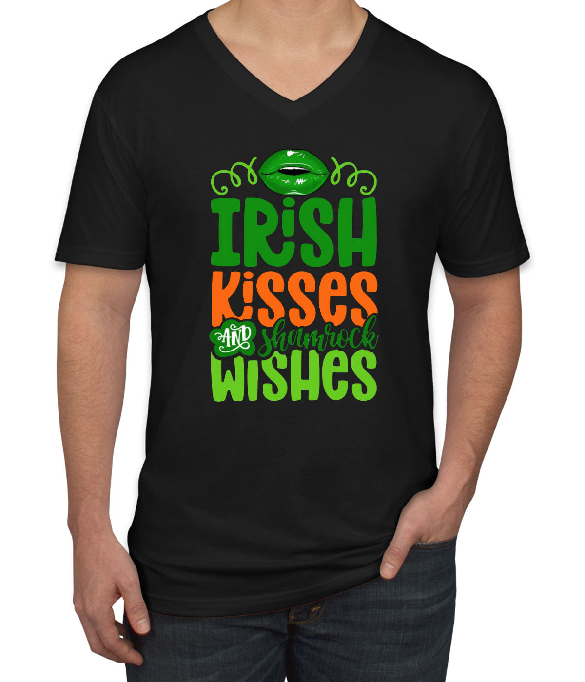 Irish Kisses And Shamrock Wishes St. Patrick's Day Men's V Neck T-shirt