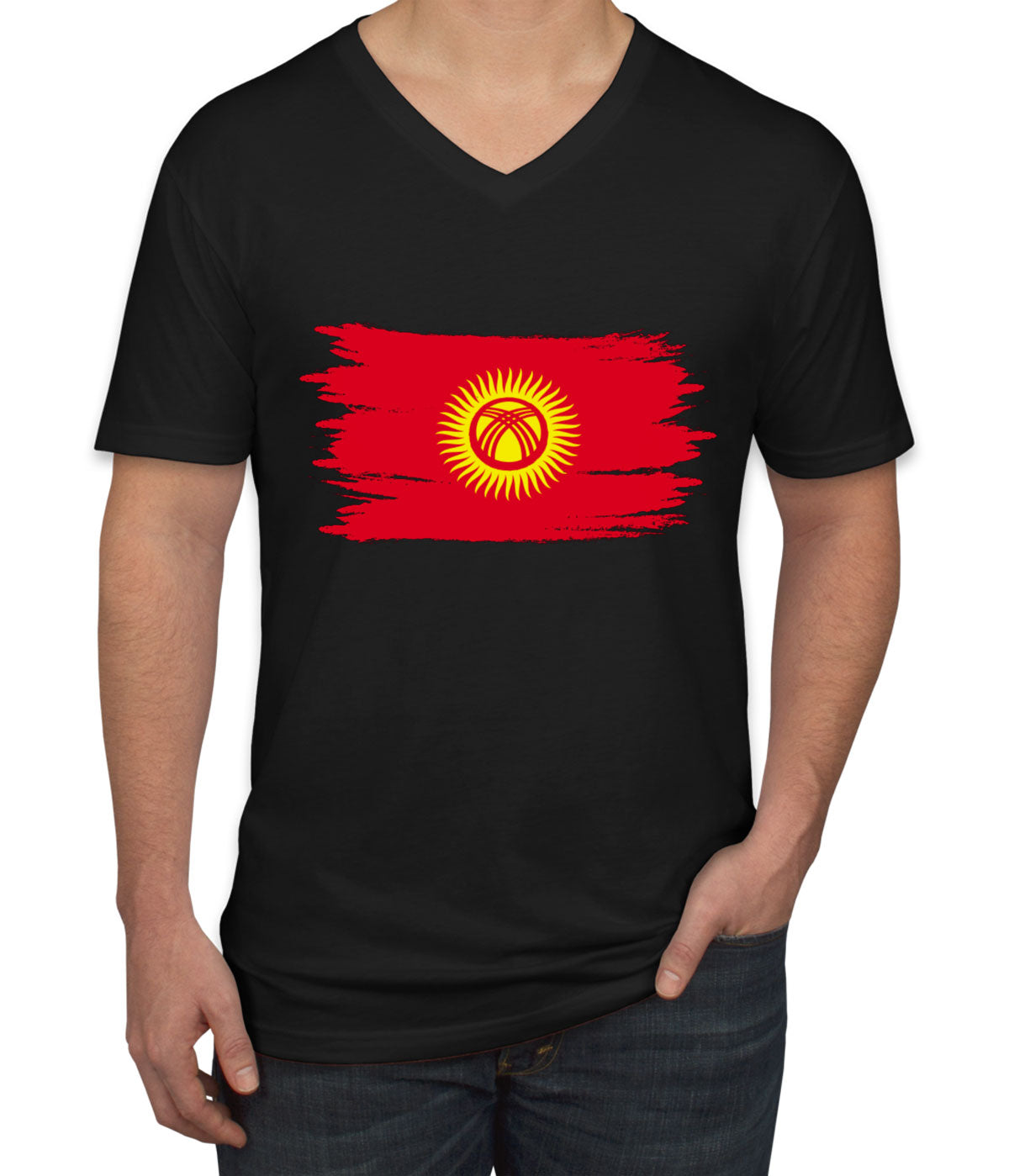 Kyrgyzstan Flag Men's V Neck T-shirt