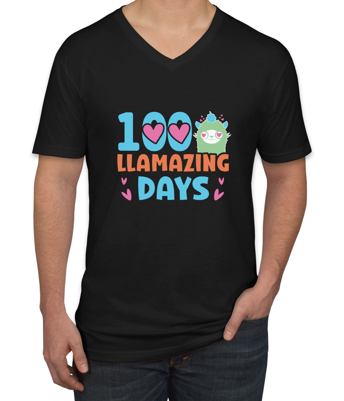 100 Llamazing Day Men's V Neck T-shirt