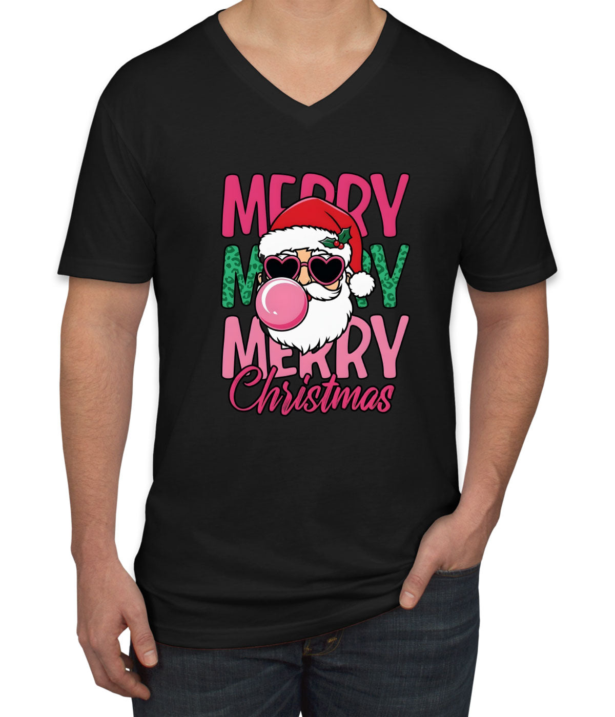 Santa Bubble Gum Merry Christmas Men's V Neck T-shirt