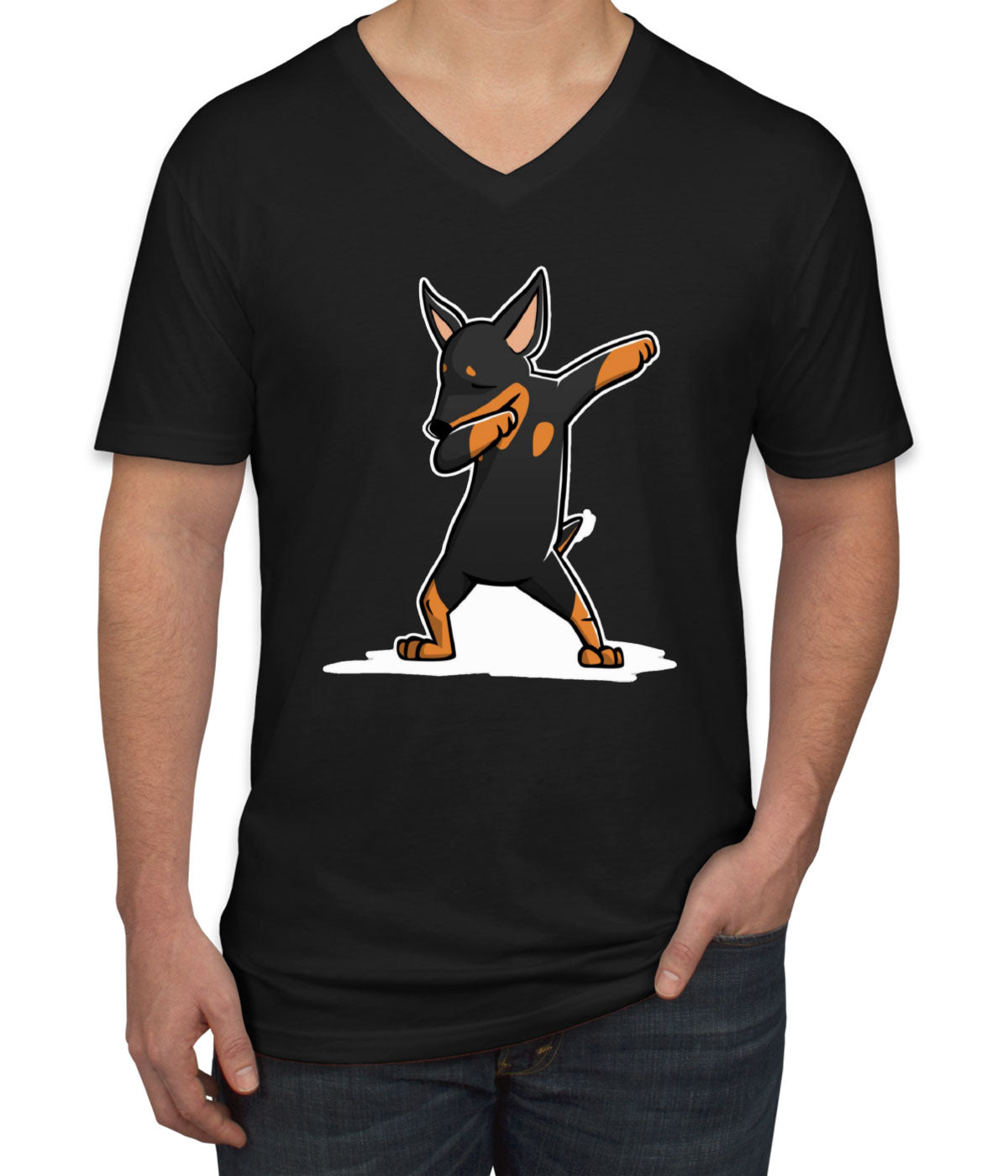 Dabbing Miniature Pinscher Dog Men's V Neck T-shirt