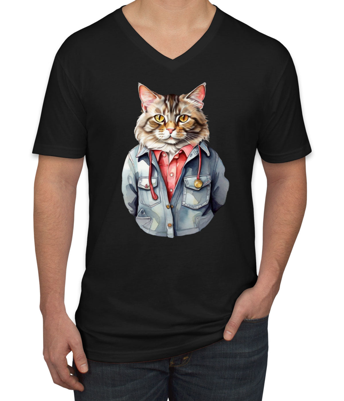 Cool Orange Cat Men's V Neck T-shirt