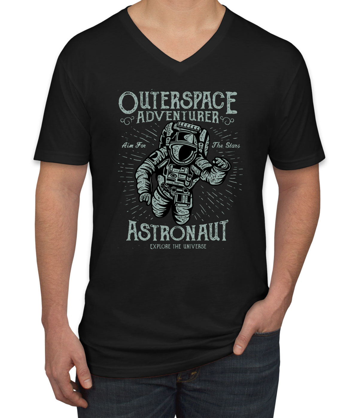 Outerspace Adventurer Astronaut Explore The Universe Men's V Neck T-shirt