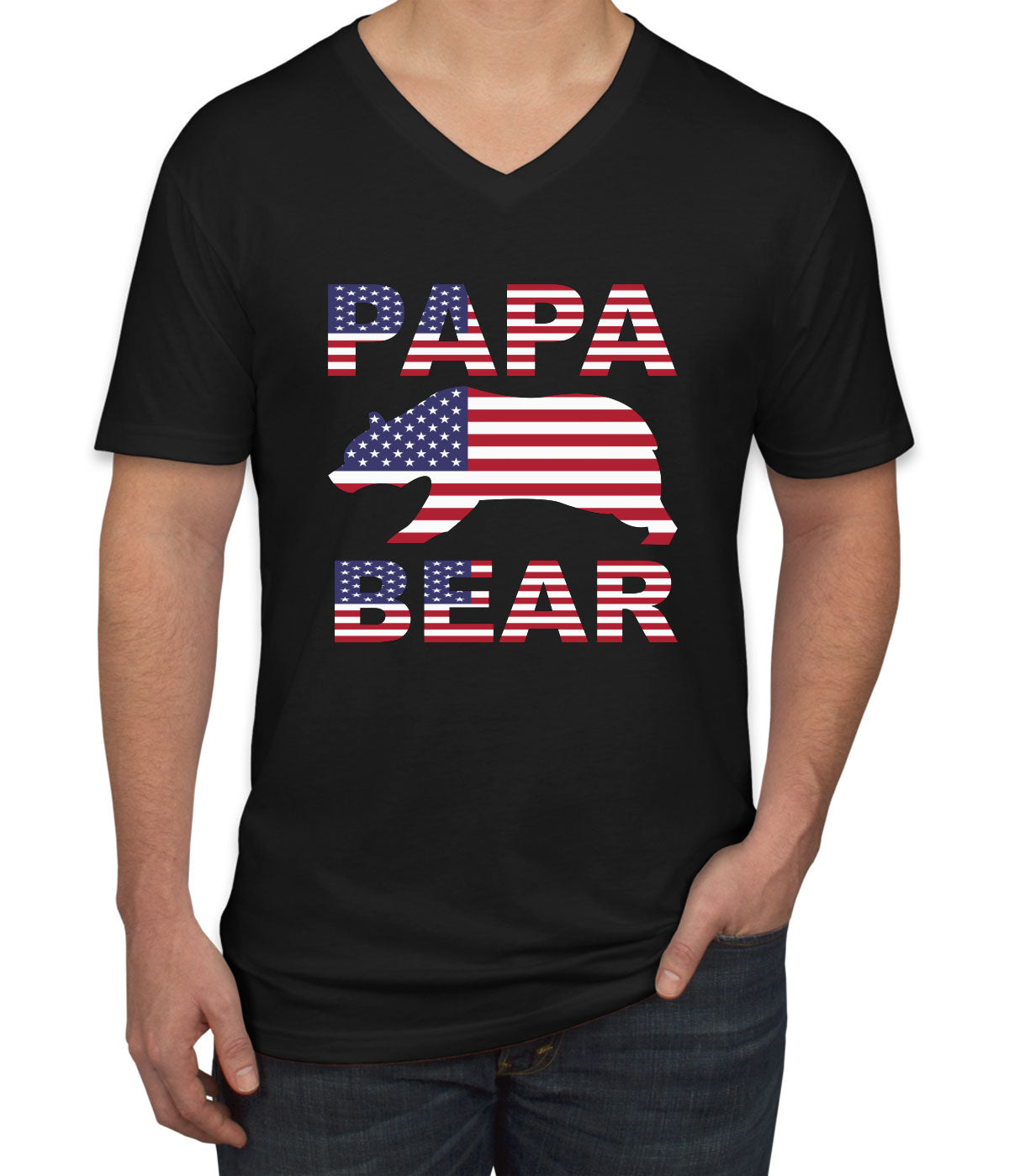 Papa Bear American Flag Men's V Neck T-shirt