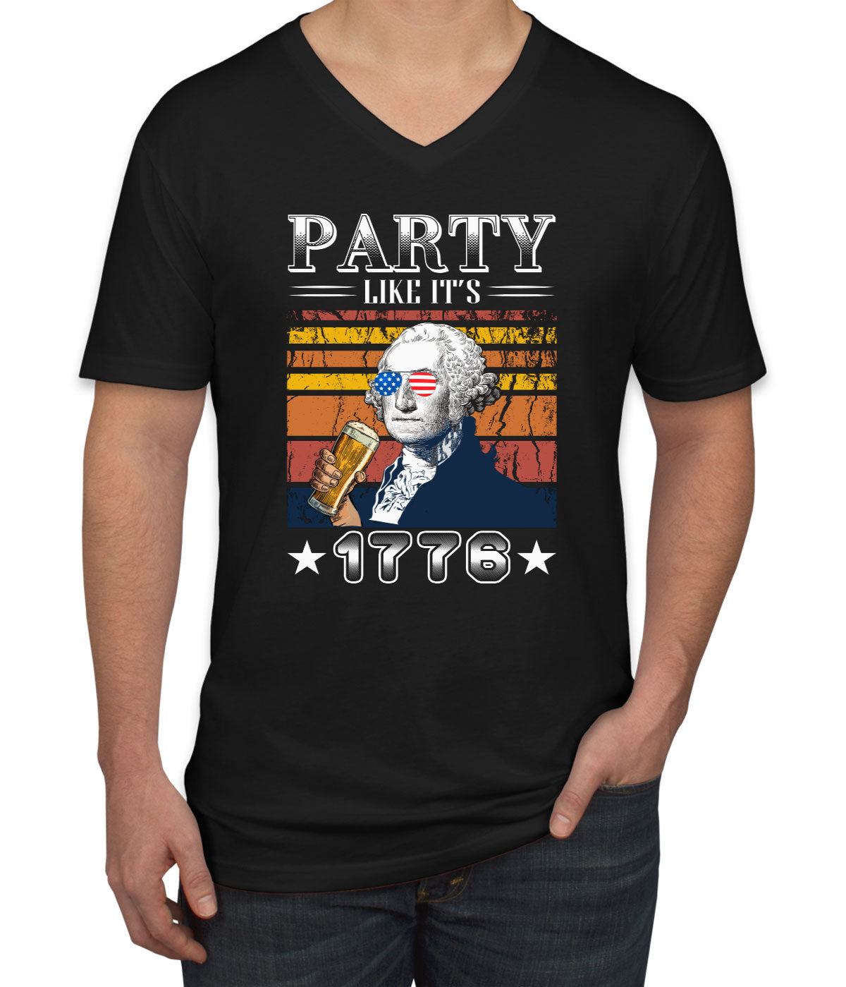 Party Like It's 1776 Benjamin Franklin Men's V Neck T-shirt