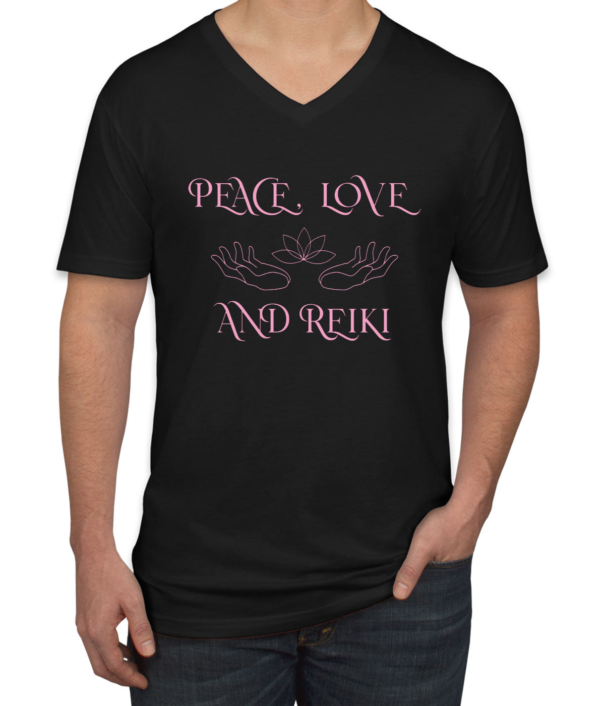 Peace Love And Reiki Men's V Neck T-shirt