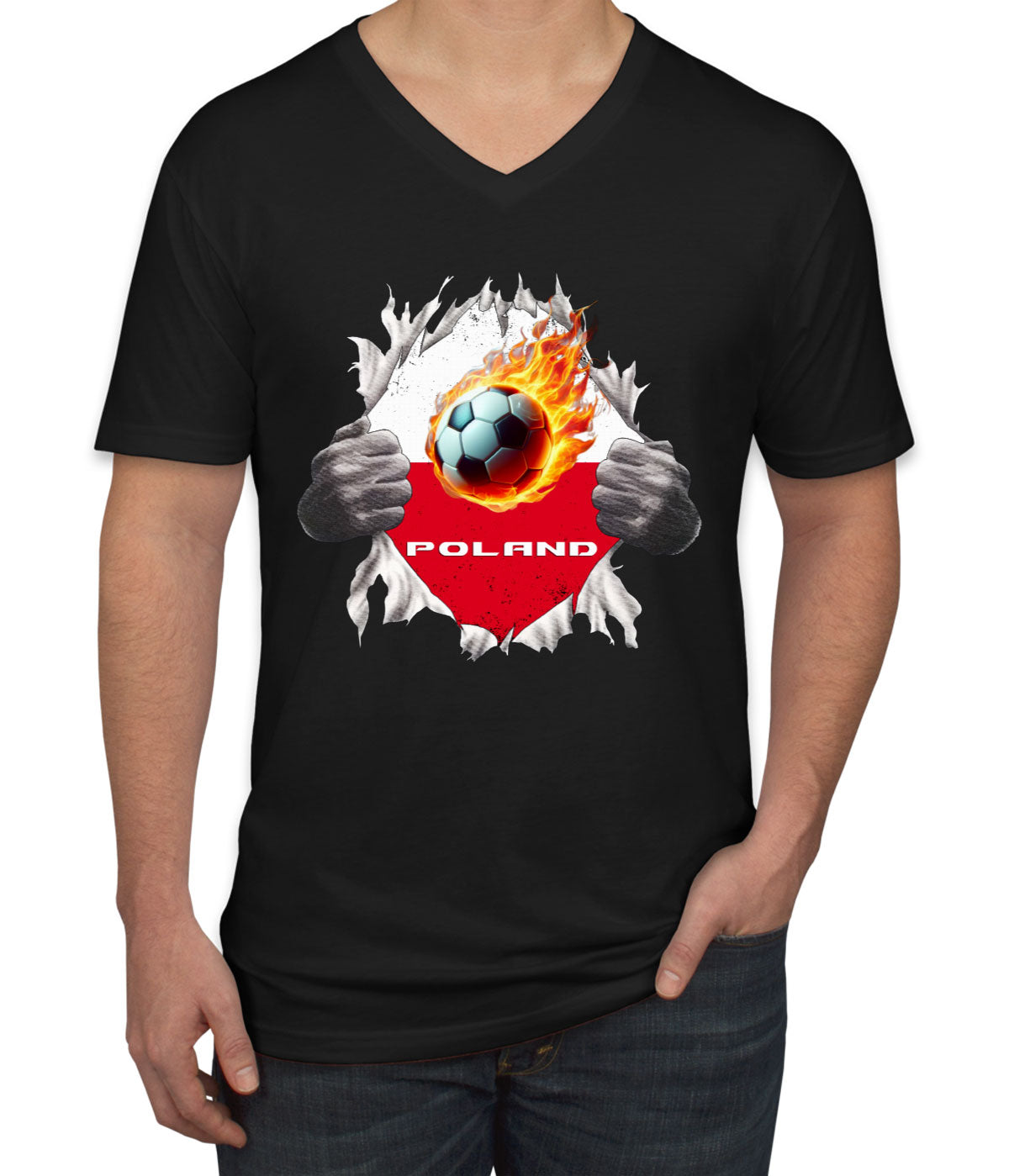 Poland Euro Cup Soccer Football Men's V Neck T-shirt