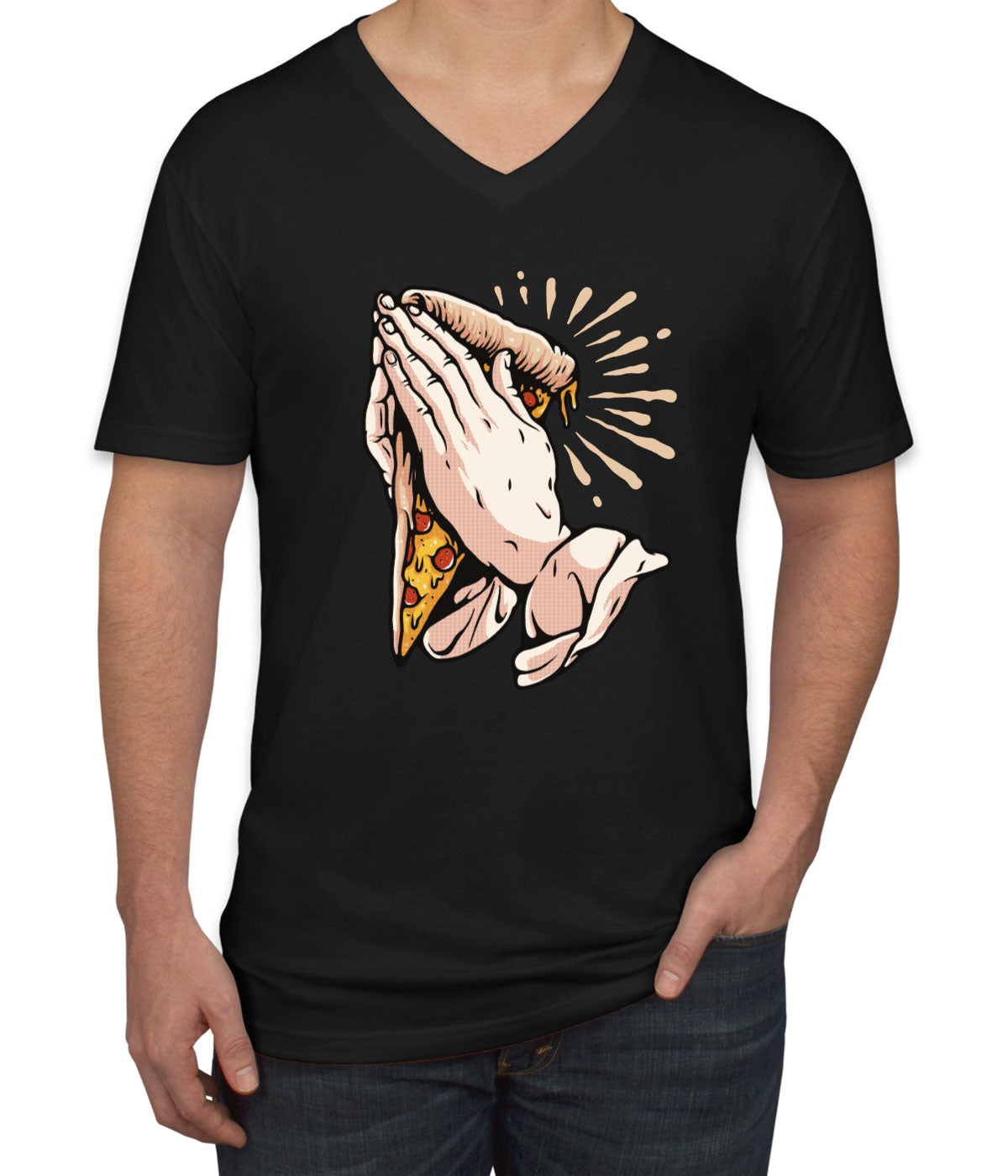 Pray For Pizza Men's V Neck T-shirt