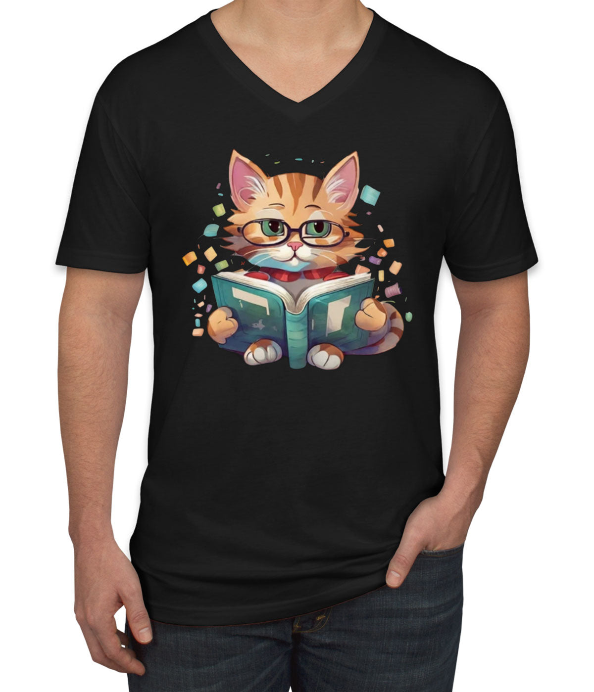 Reading Cat Men's V Neck T-shirt