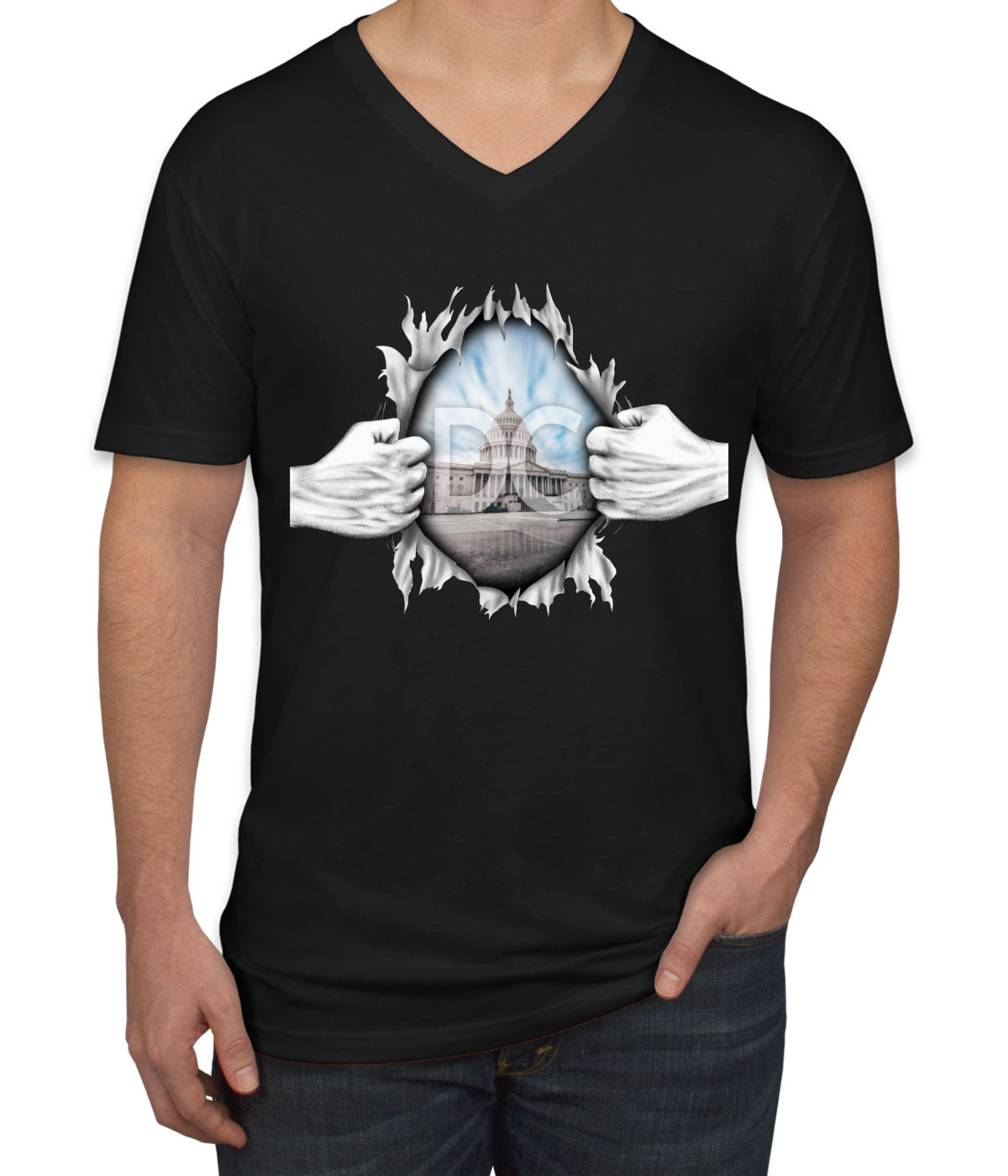 Ripping Open Shirt Washington DC Men's V Neck T-shirt