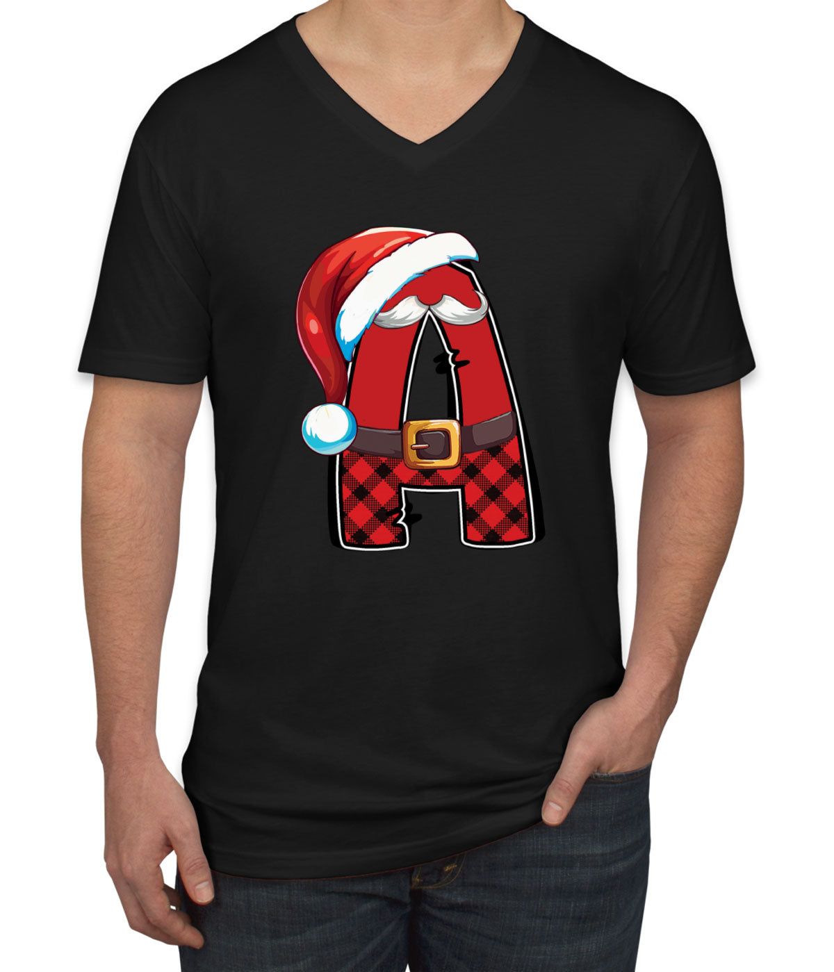 Christmas Santa Alphabet Letters [Custom Initial] Men's V Neck T-shirt