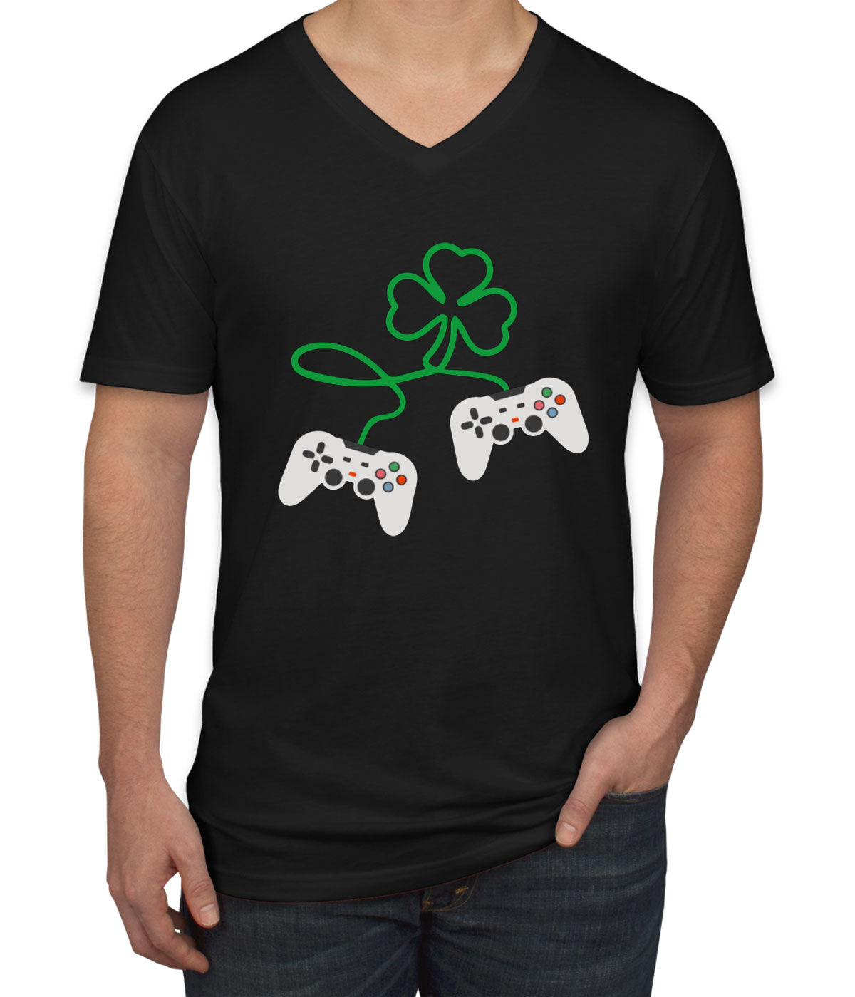 Shamrock Video Gamer St. Patrick's Day Men's V Neck T-shirt